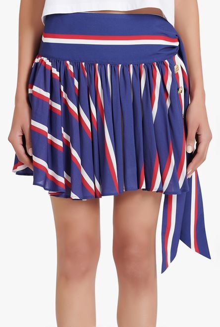 HIGH SUMMER CAPSULE - Blue and red striped pleated skirt - 5