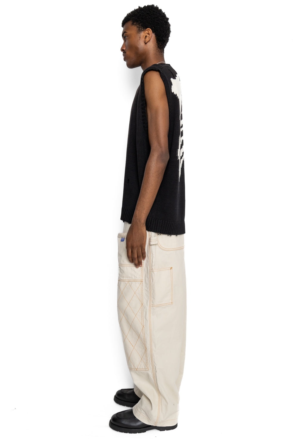 Light Canvas ZIPPER Wide LUMBER Pants - Ecru - 4