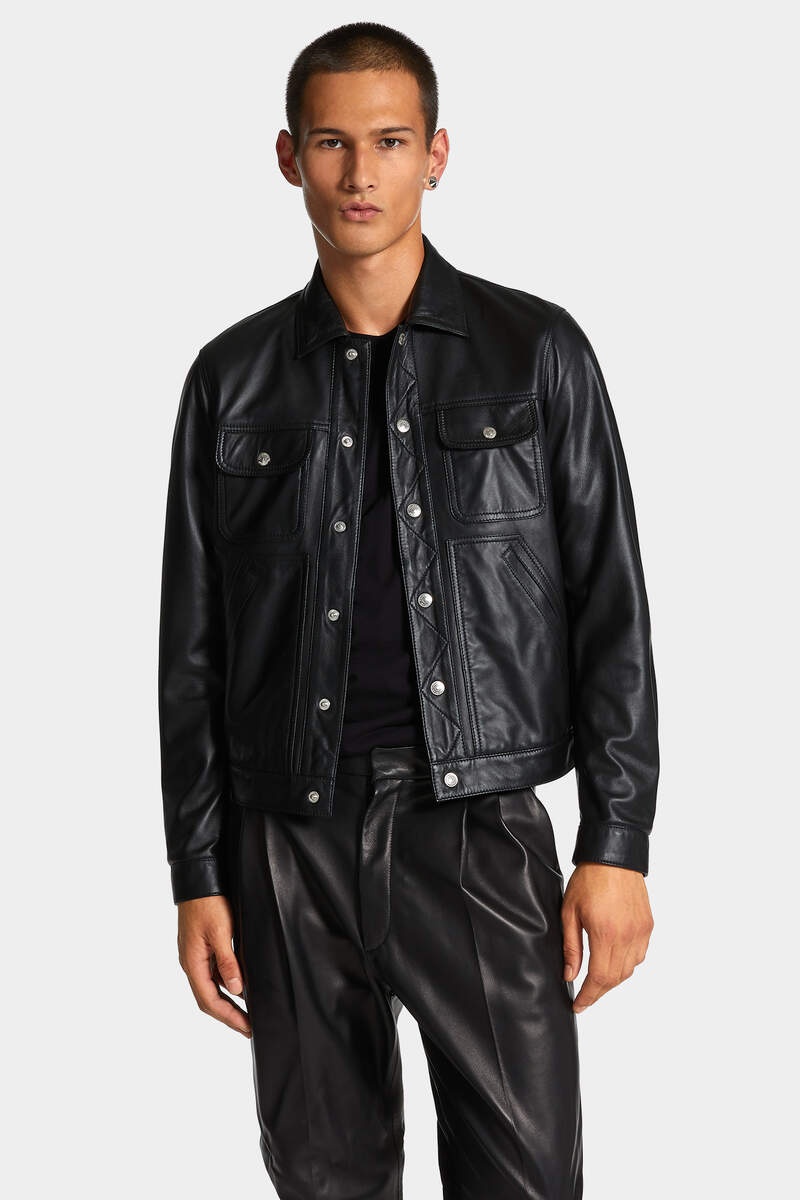 LEATHER BOXY JEAN JACKET - 3