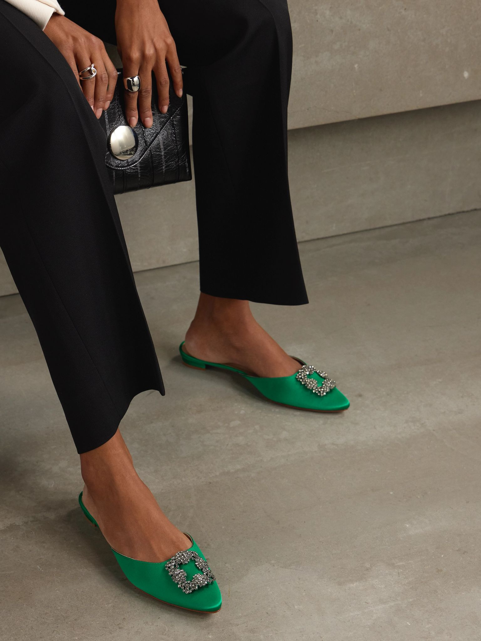 Hangisi crystal-embellished satin slippers Green - 2