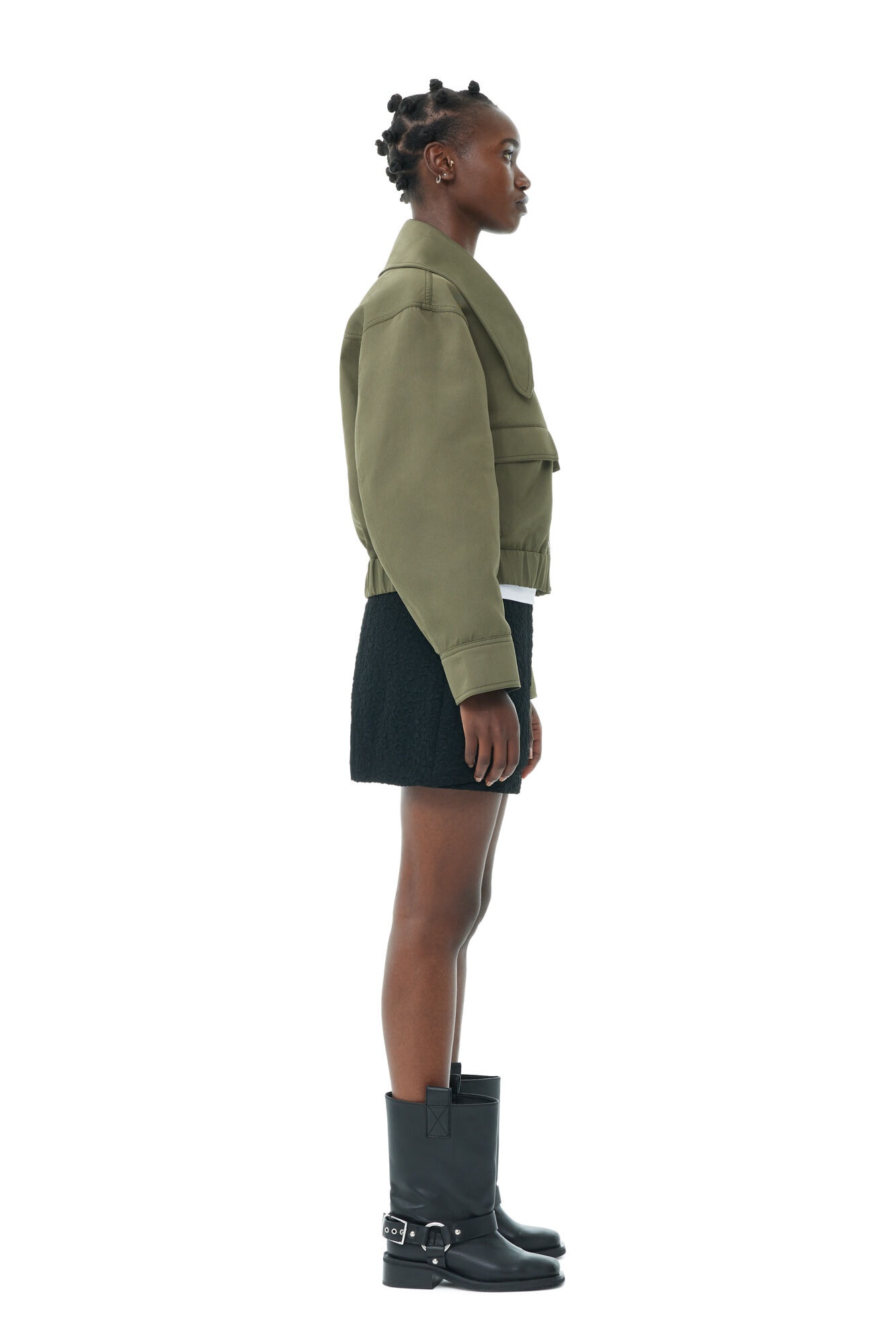 GREEN HEAVY TWILL WIDE COLLAR SHORT JACKET - 5