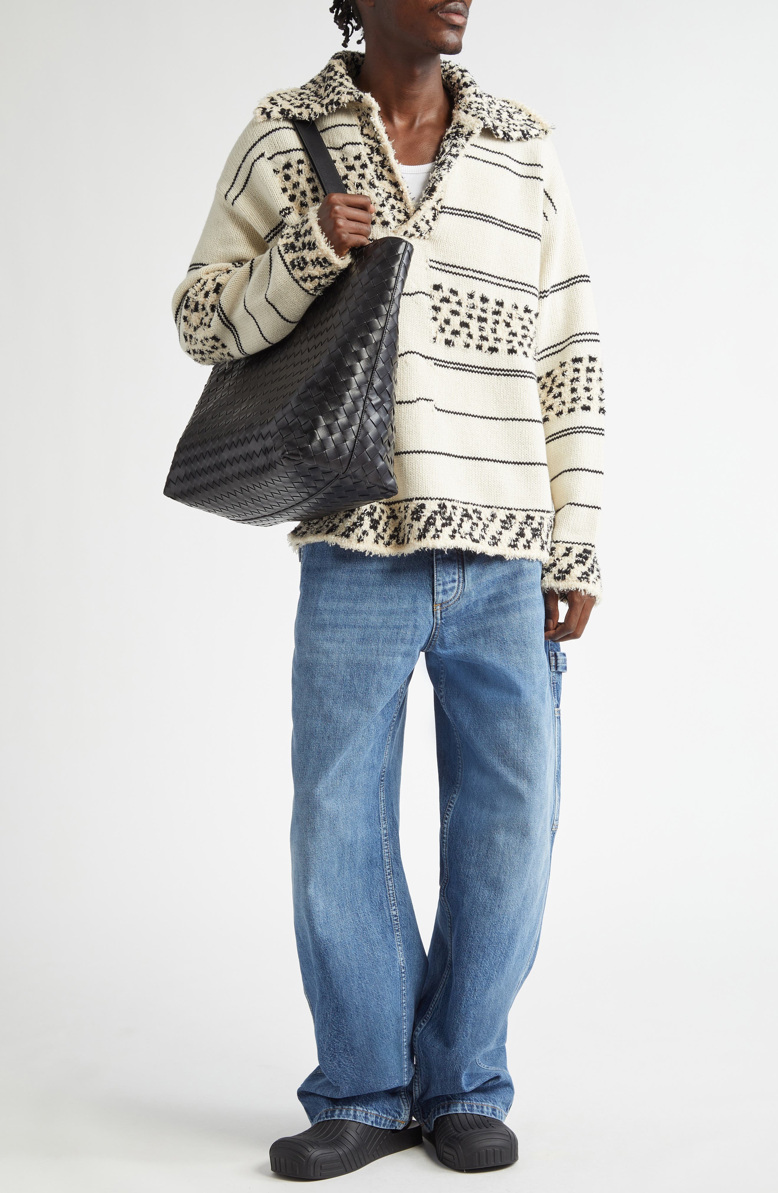 Mixed Knit Cotton & Wool Polo Sweater - 2