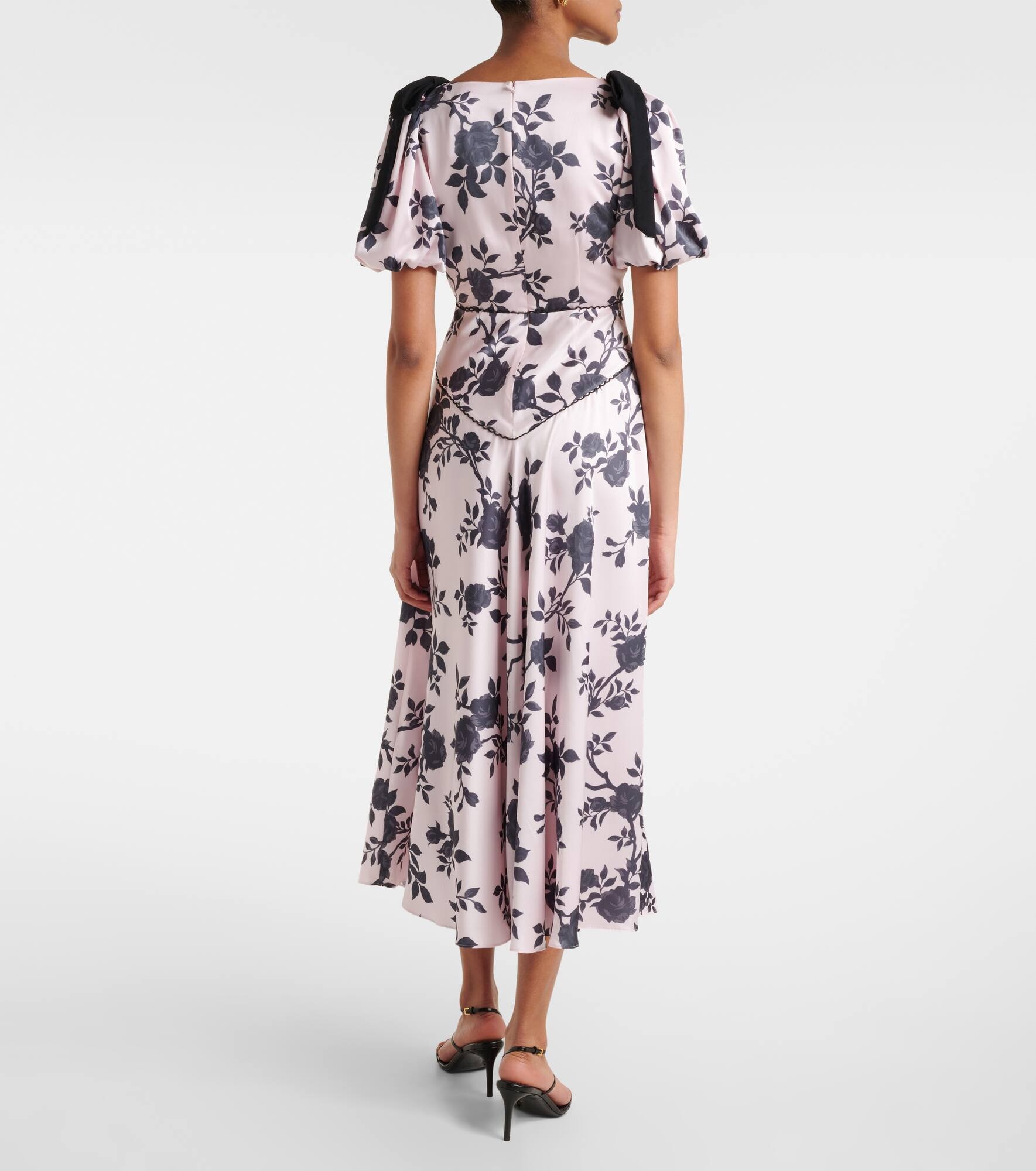 Floral bow-detail satin midi dress - 3
