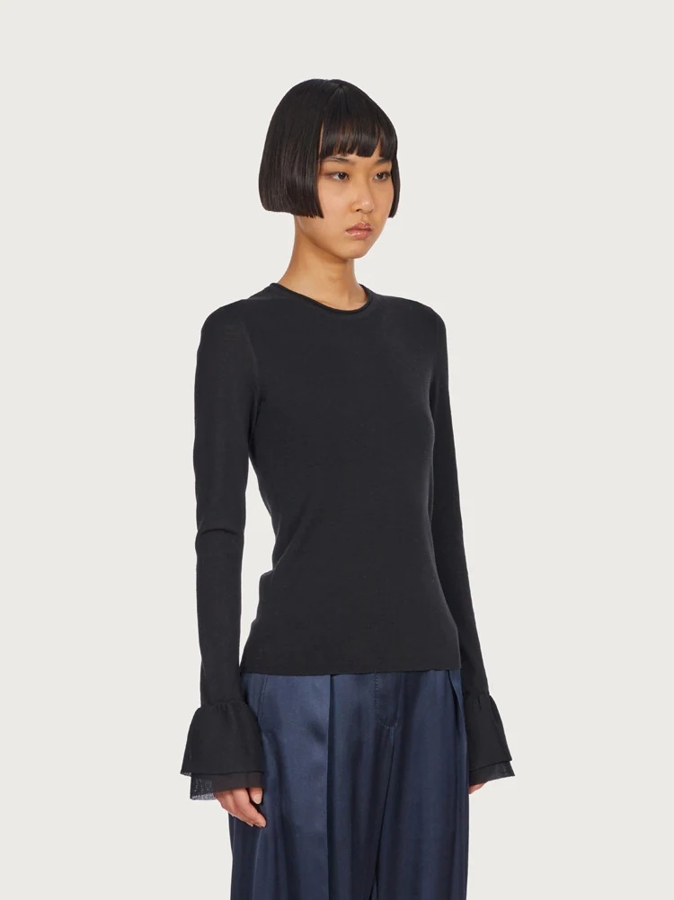 SWEATER WITH ORGANZA CUFFS - 3