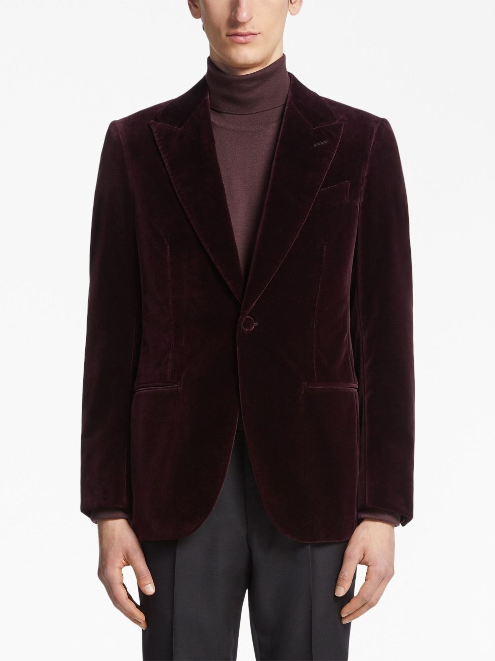 single-breasted velour blazer - 3