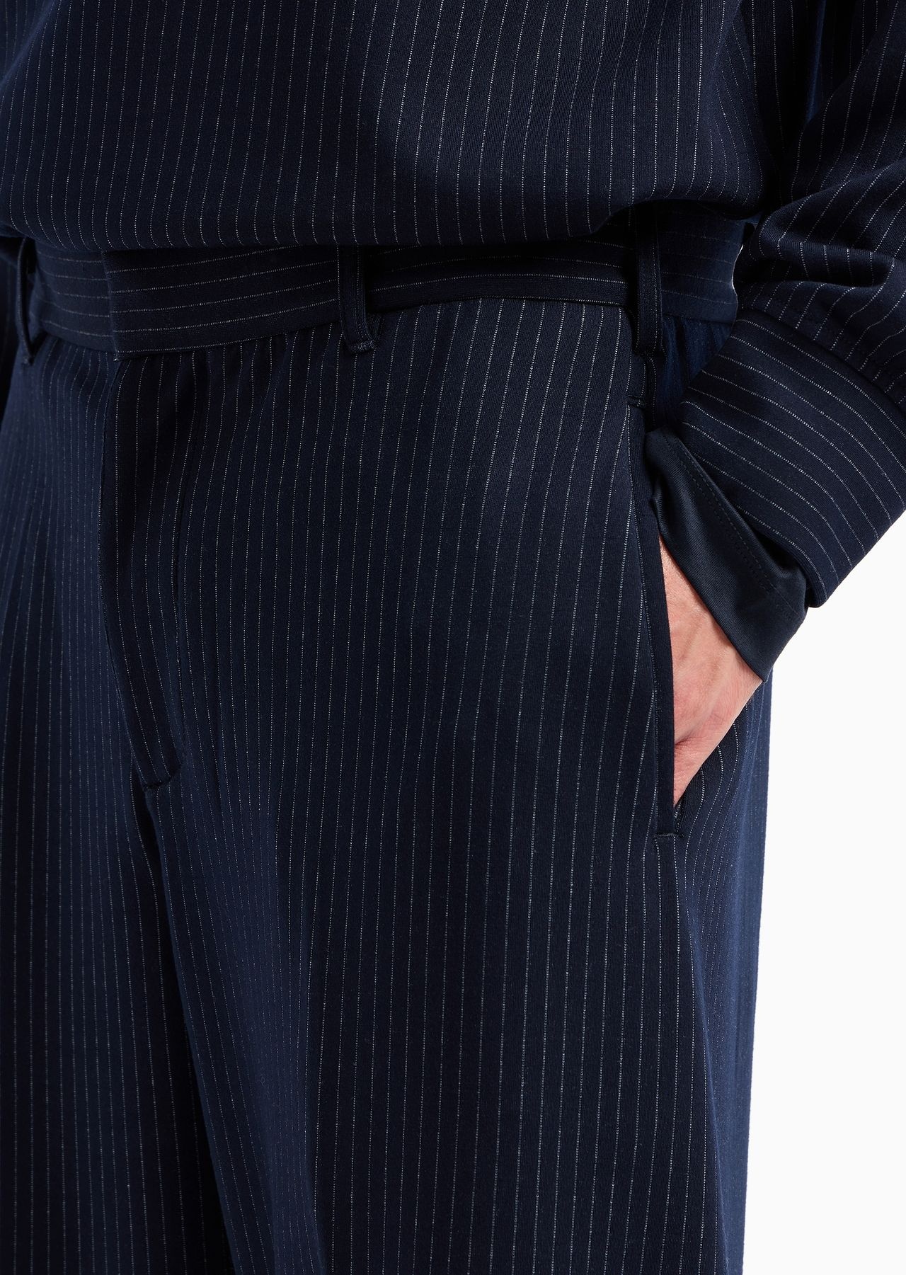 Pinstriped viscose-blend jersey trousers - 5