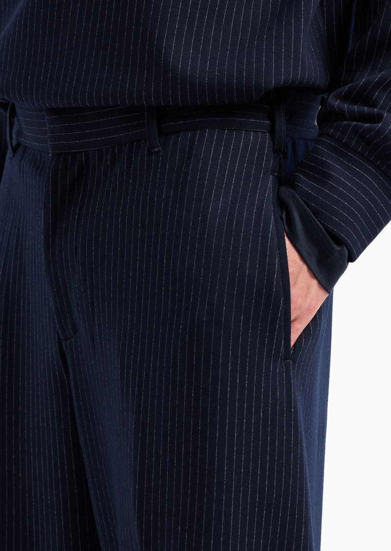 Pinstriped viscose-blend jersey trousers 5