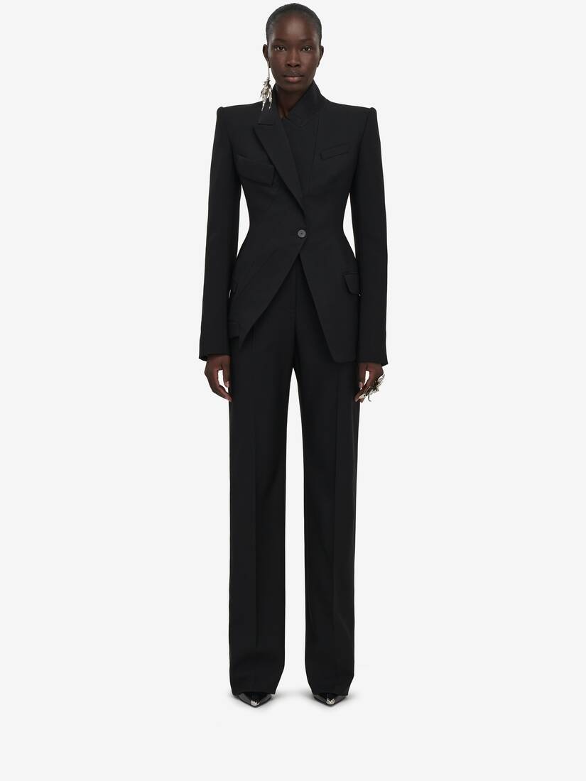 Women's Asymmetric Tailored Jacket in Black - 2