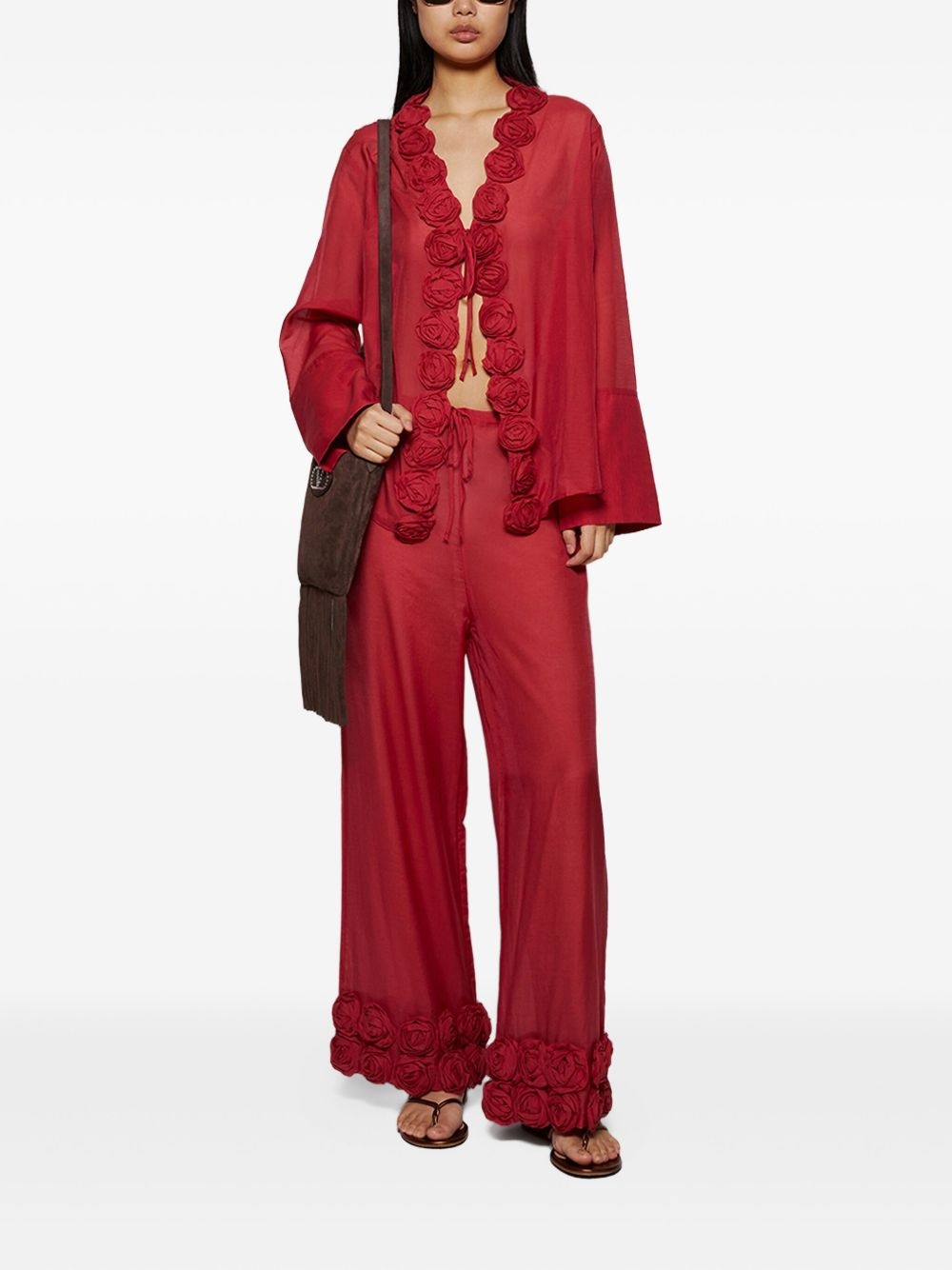 rose-embellished sheer blouse - 2