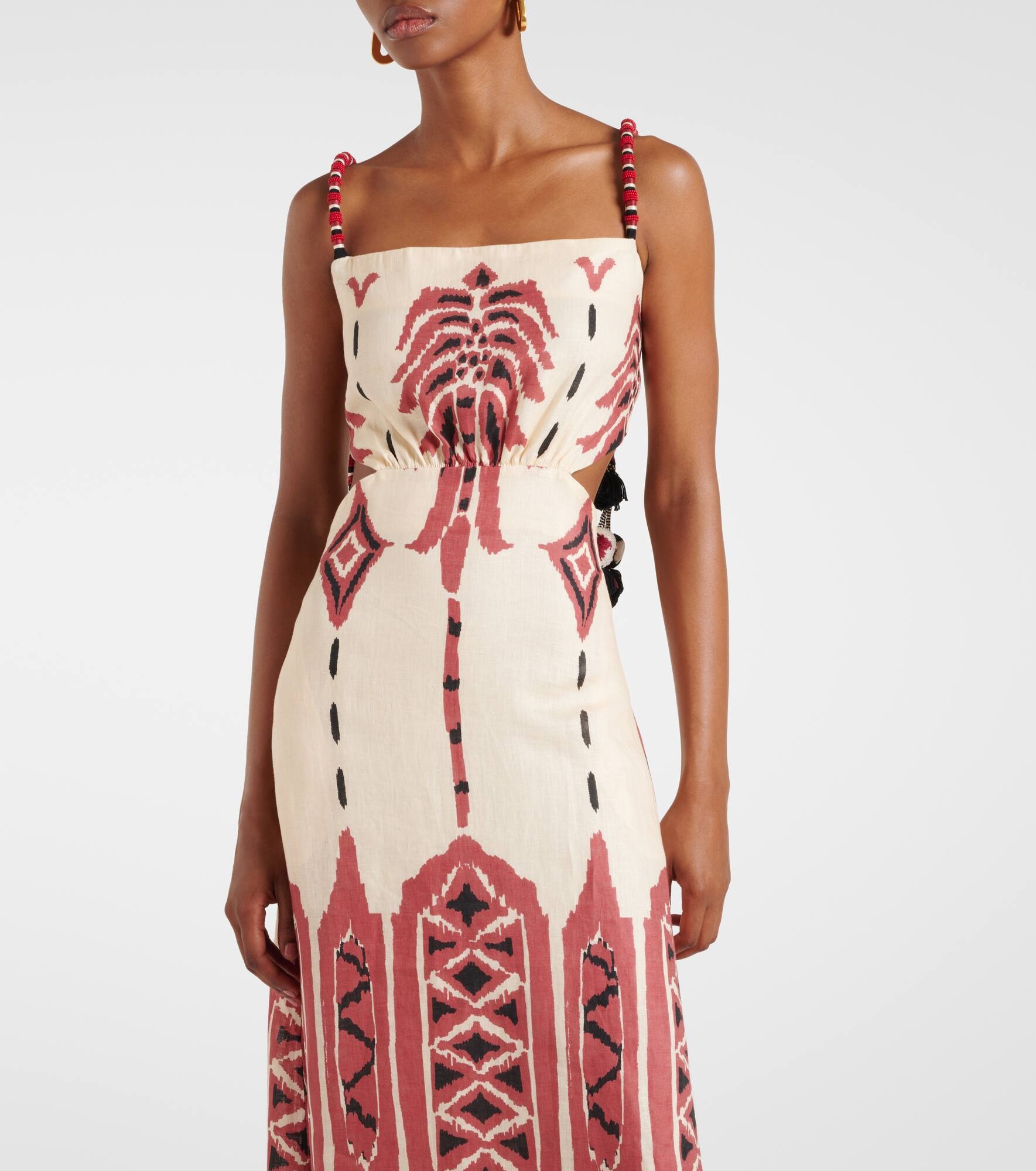 Embroidered printed linen midi dress - 4