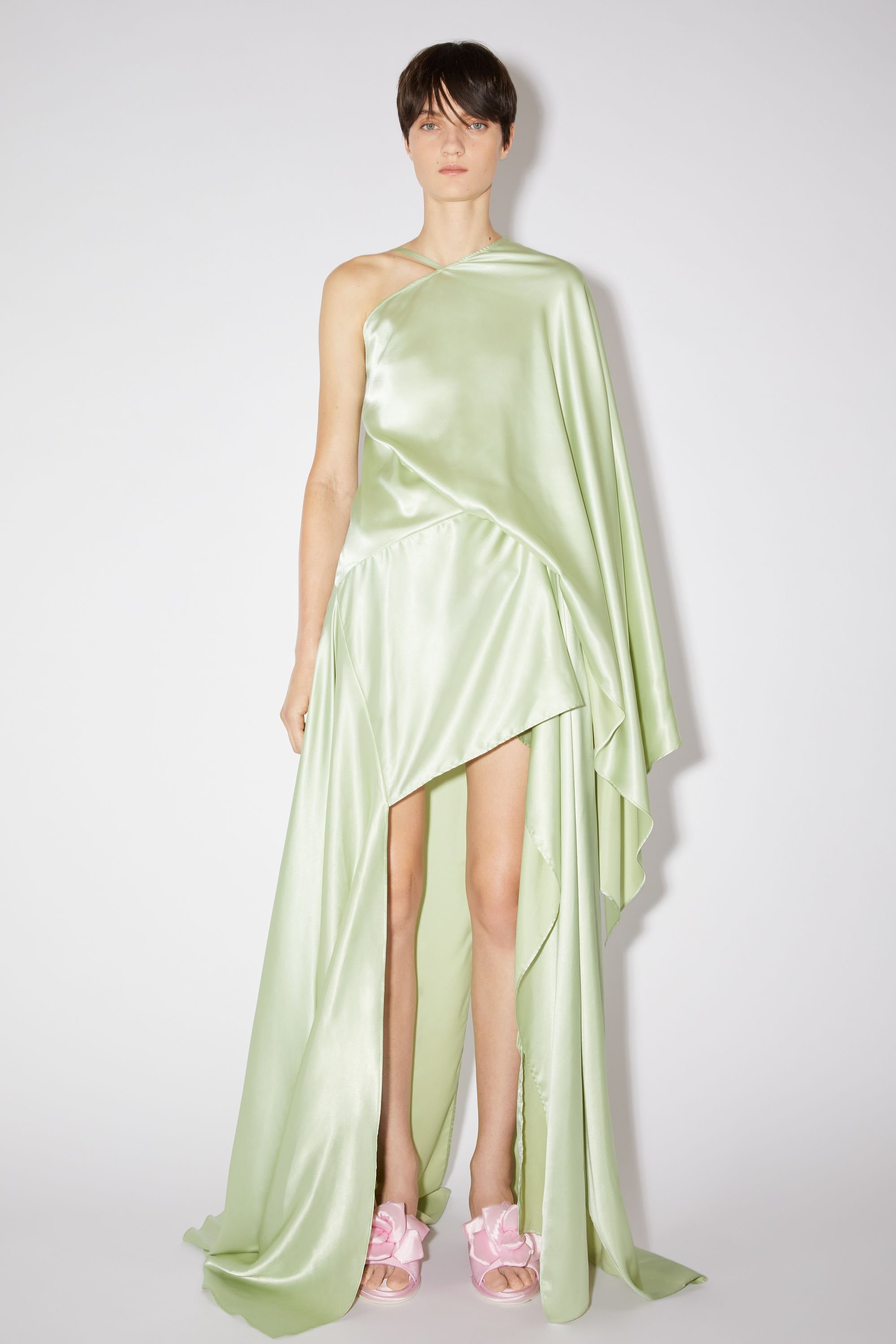 Asymmetric satin dress - Mint green - 2
