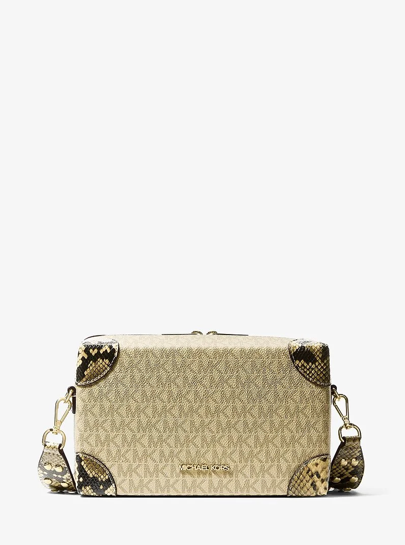 Jeanie Small Metallic Signature Logo and Snake Embossed Trunk Crossbody Bag - 1
