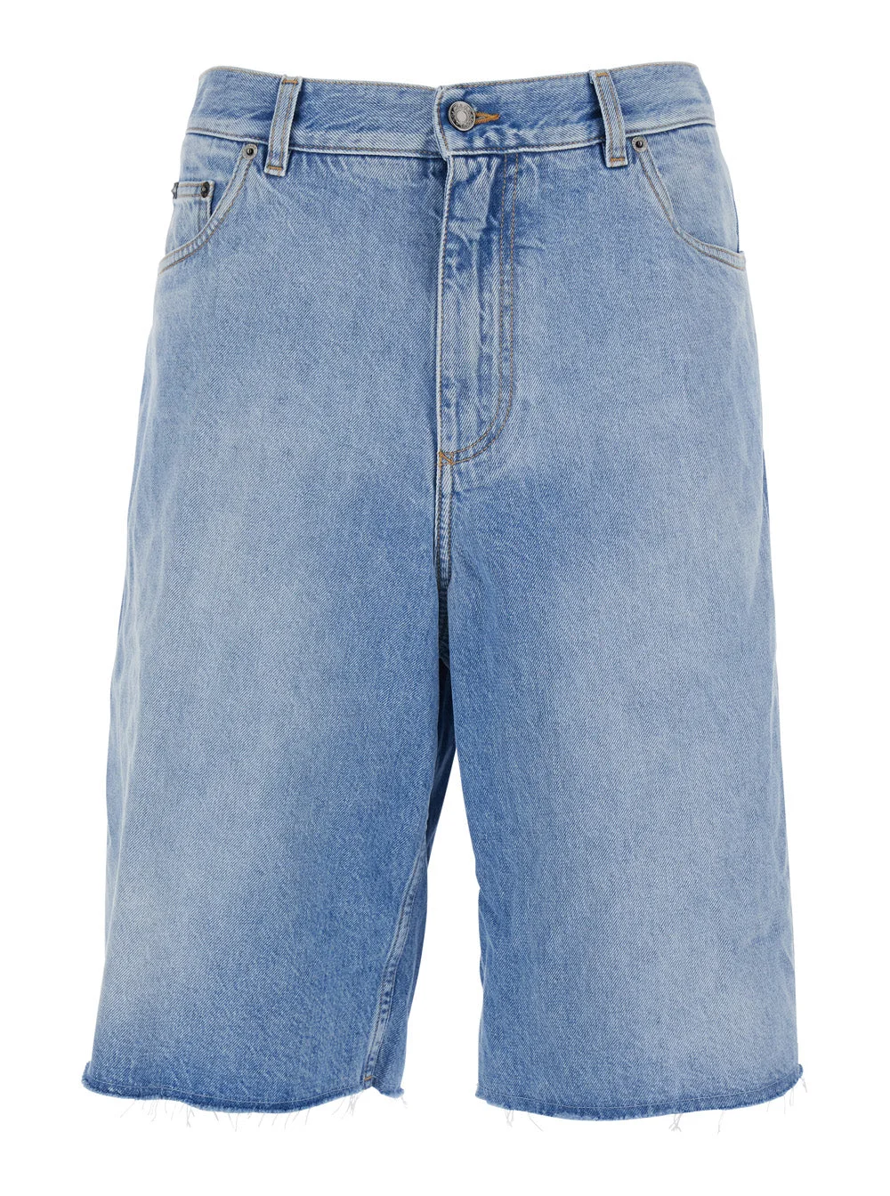 Dolce & Gabbana Men Blue Five-Pocket Bermuda Shorts With Logo Patch On The Back In Denim Man - 1