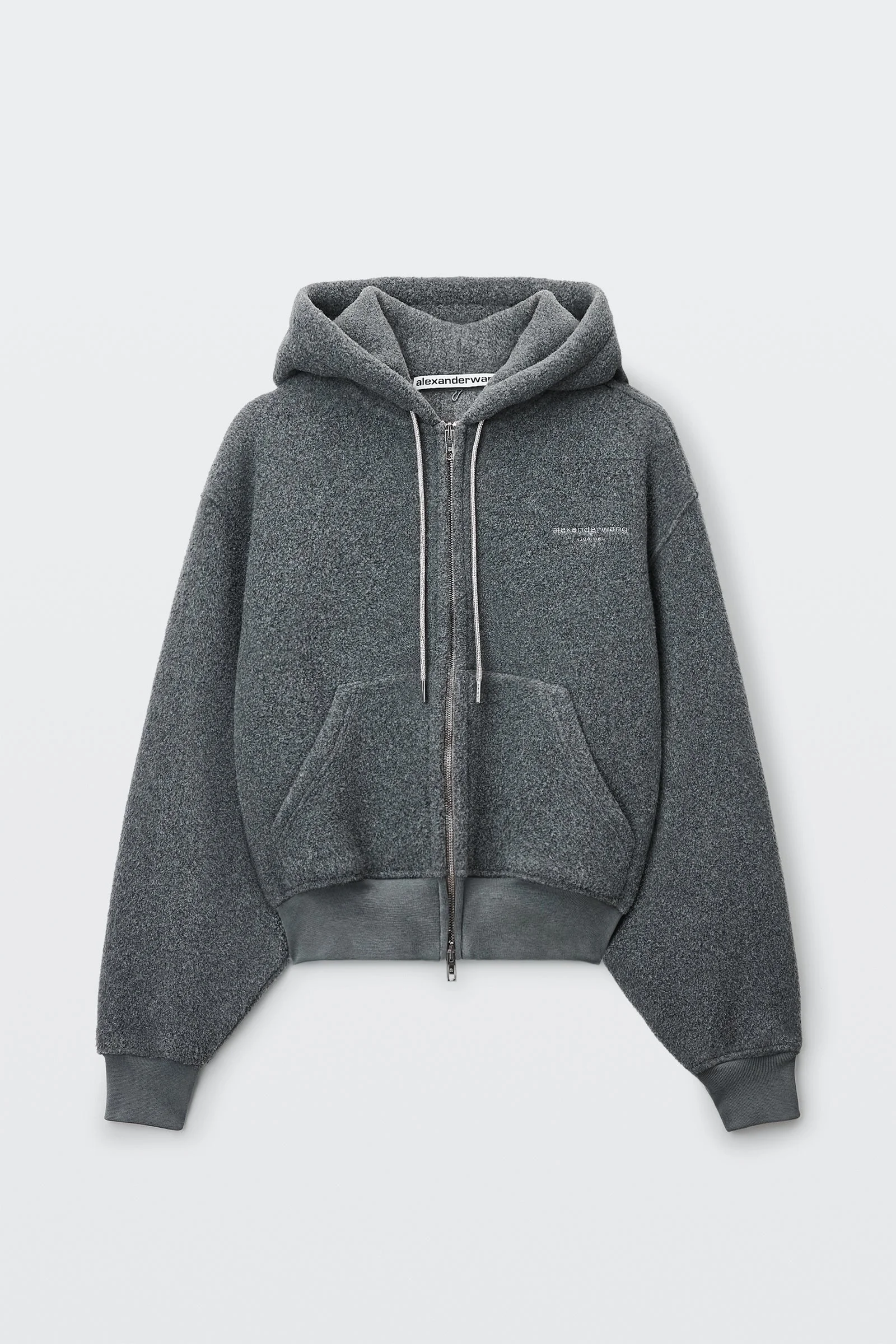 crystal hotfix drawcord shrunken zip-up hoodie - 1