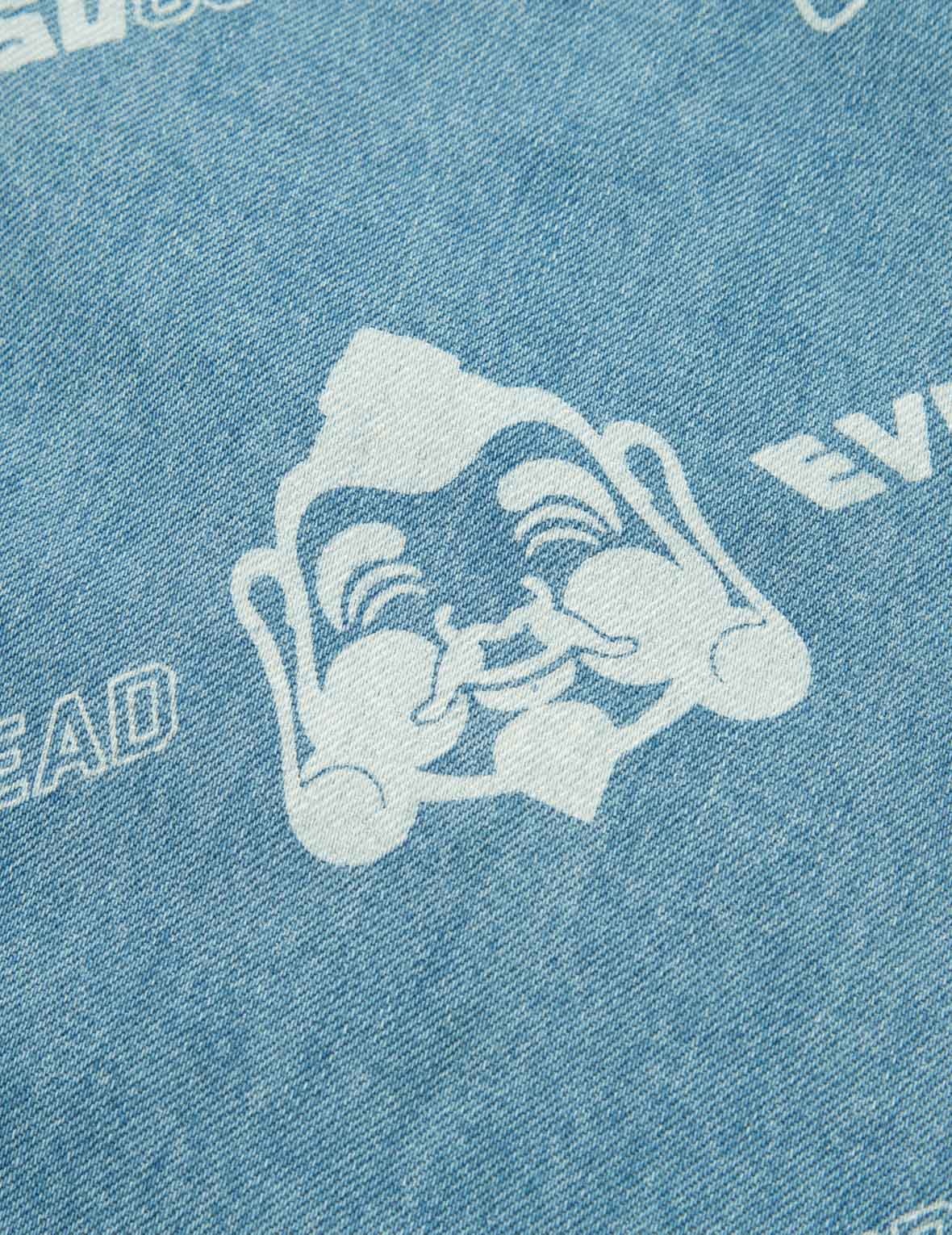 ALLOVER GODHEAD DISCHARGE PRINT DENIM SHORTS - 12