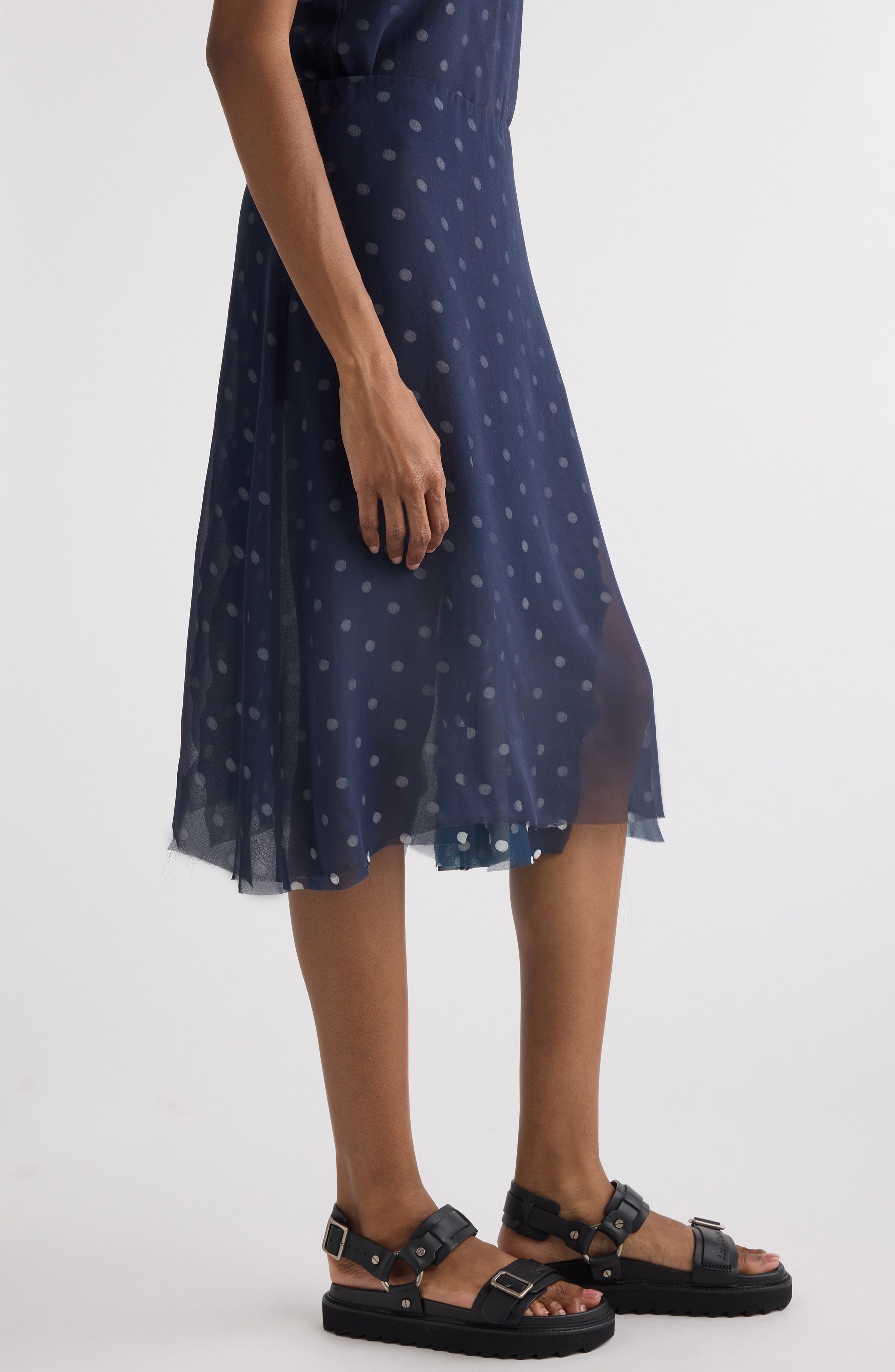 Acne Studios Iranee Polka Dot Georgette Skirt in Navy/White at Nordstrom - 3