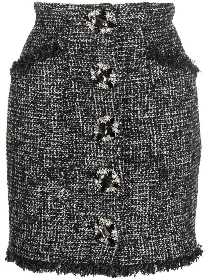 단추 정면 tweed 치마 1