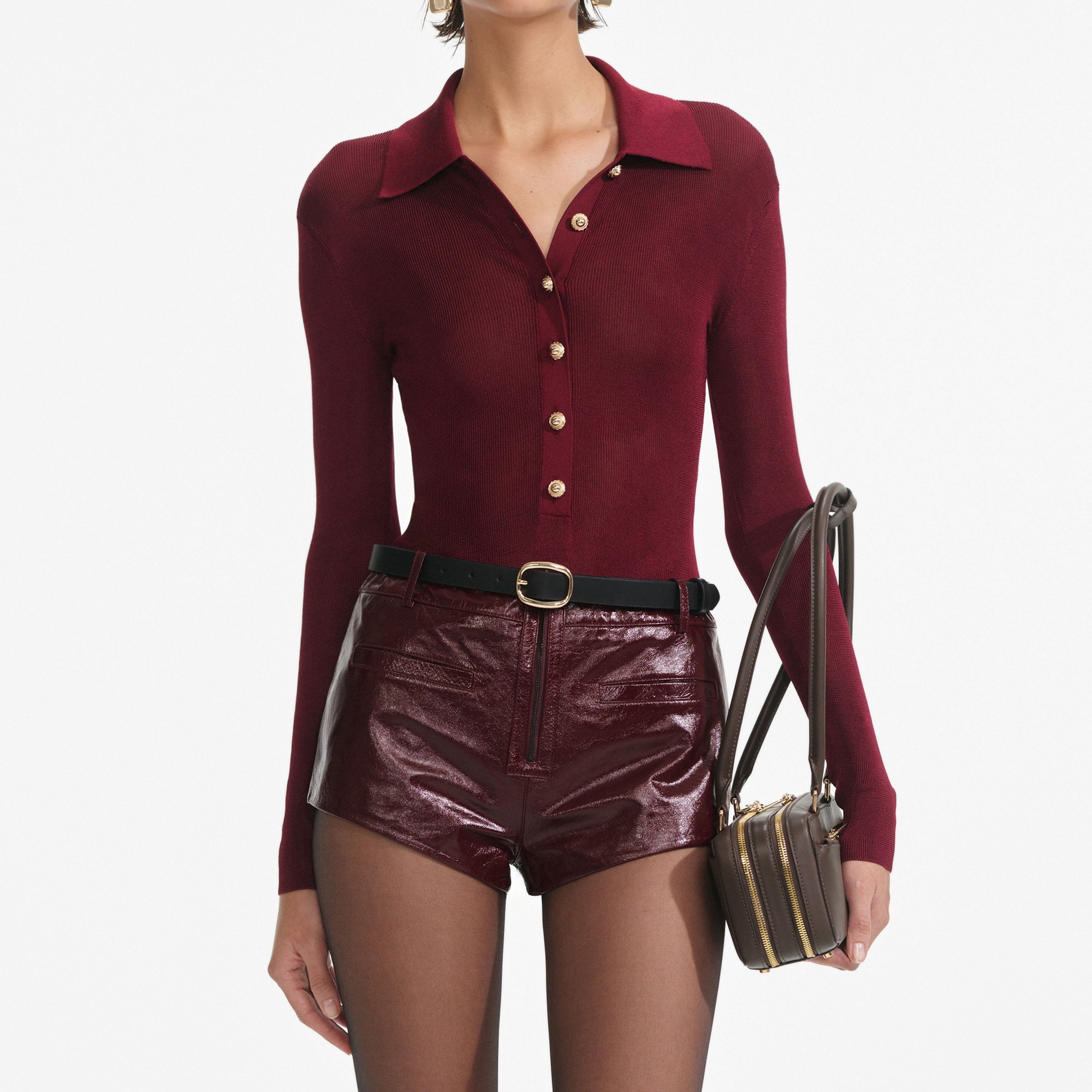 Burgundy Viscose Knit Bodysuit - 4