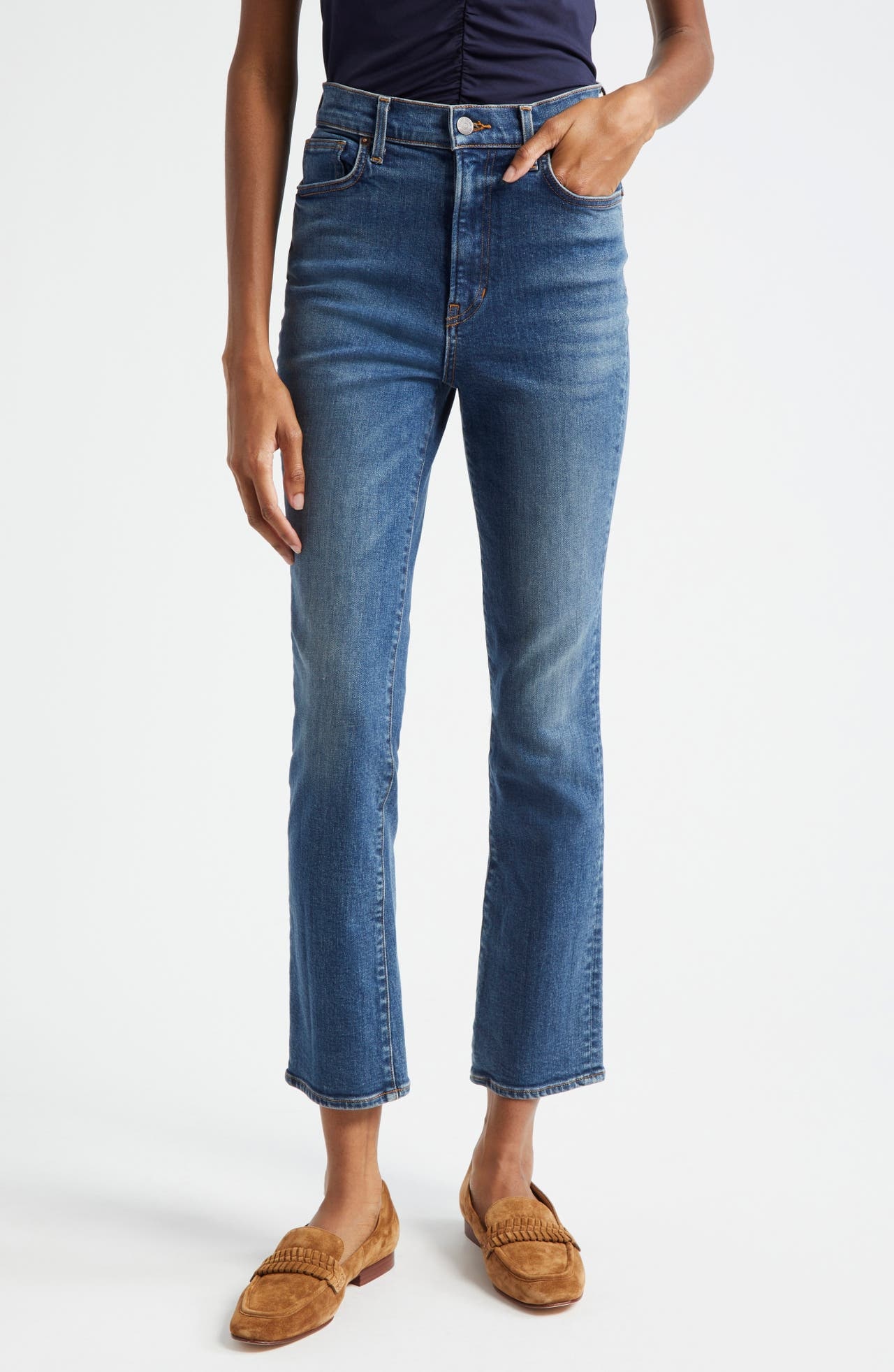 Veronica Beard Ryleigh High Waist Ankle Slim Straight Leg Jeans in Vintage Rain at Nordstrom - 1