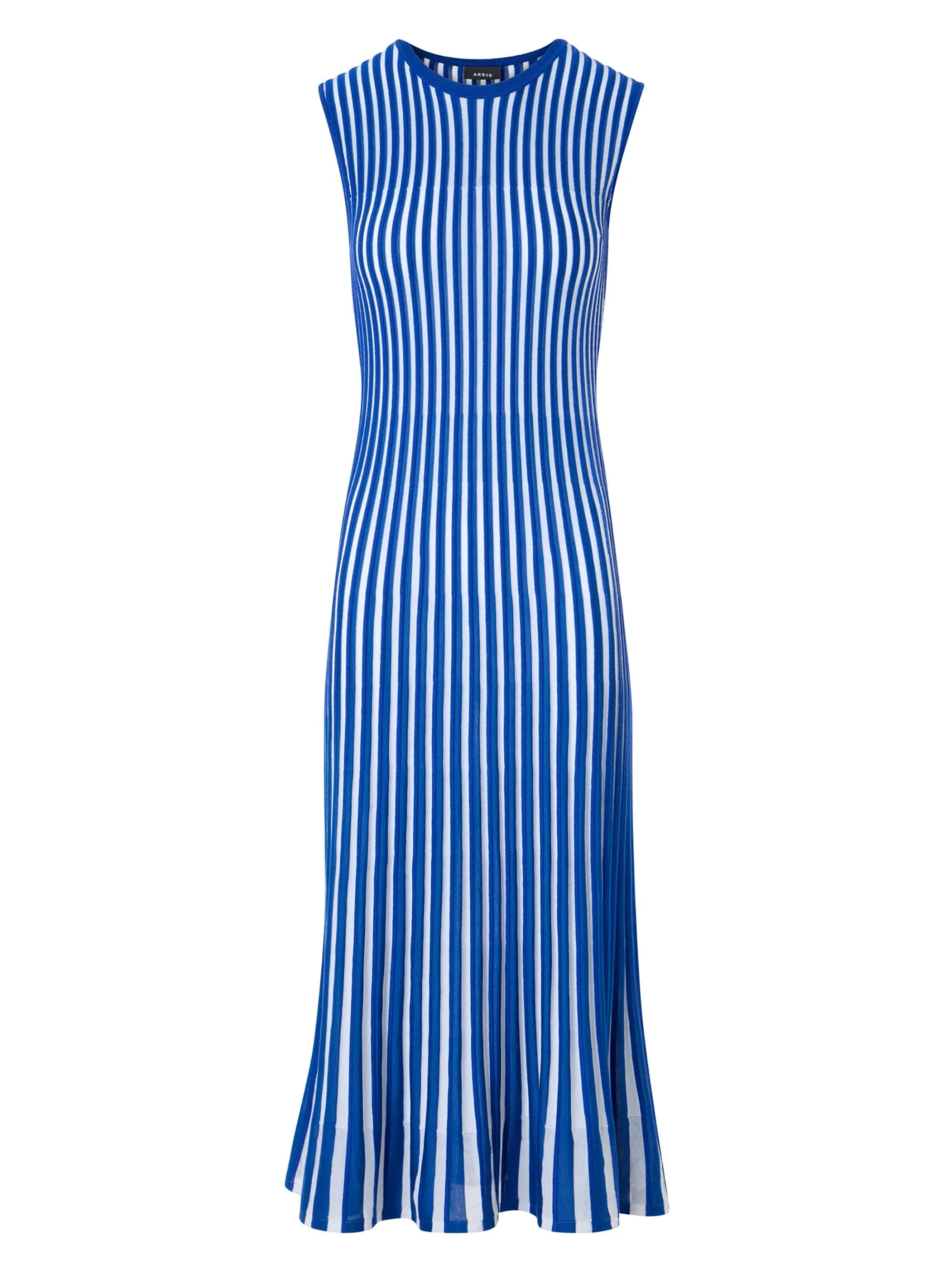 Women's Plissé Two-Tone Rib Midi-Dress - Lapis Blue Ecru - 1