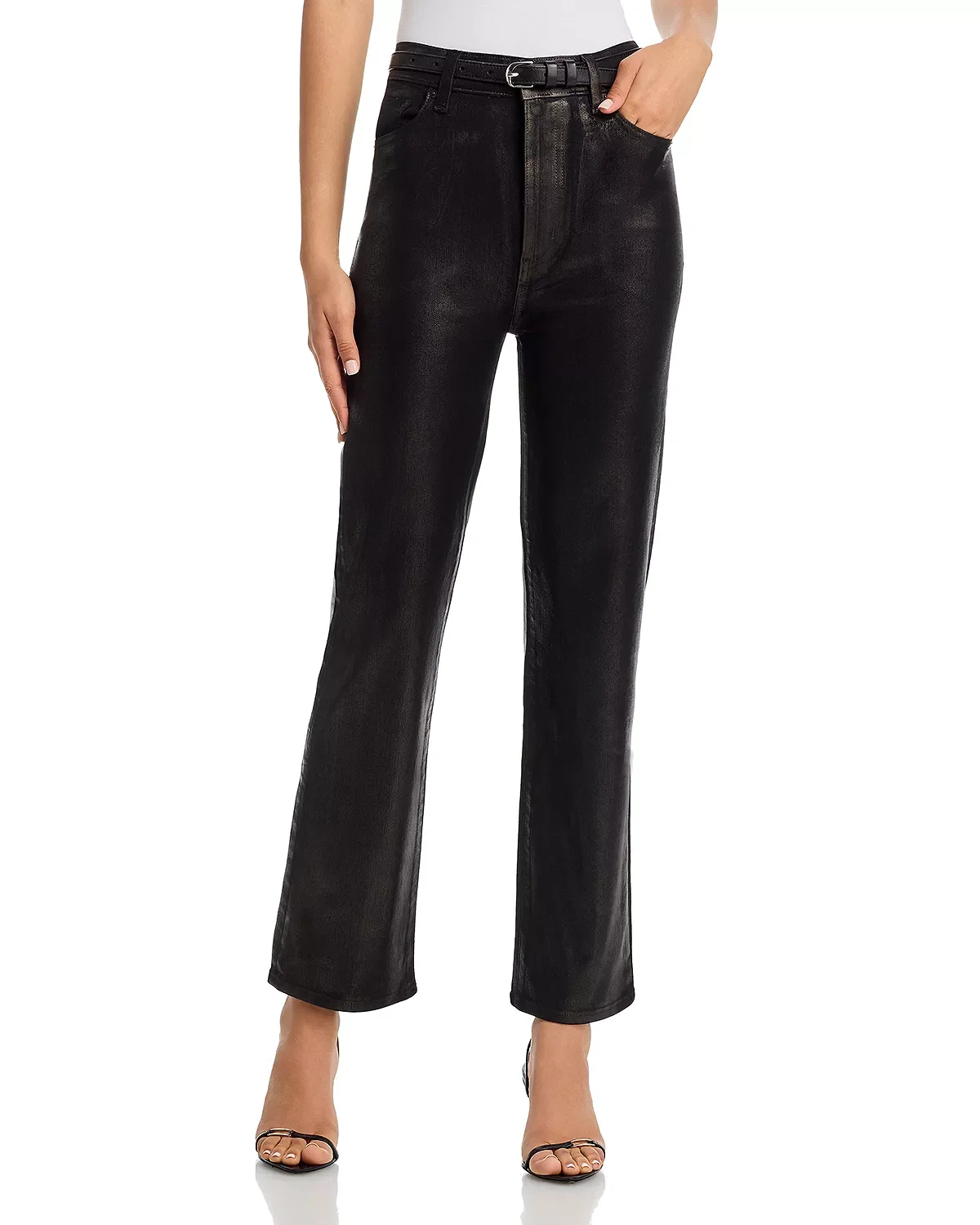 Le Sleek Coated High Rise Straight Jeans in Mood Ring - 1