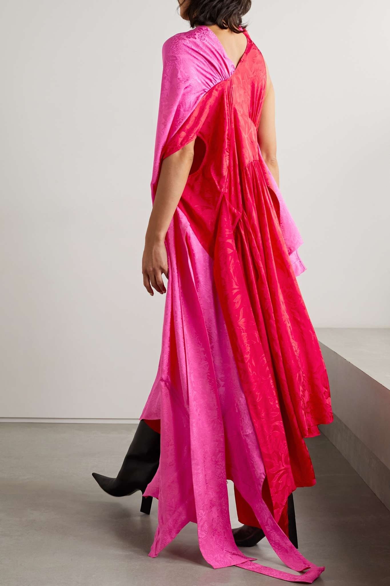 Asymmetric paneled satin-jacquard maxi dress - 3