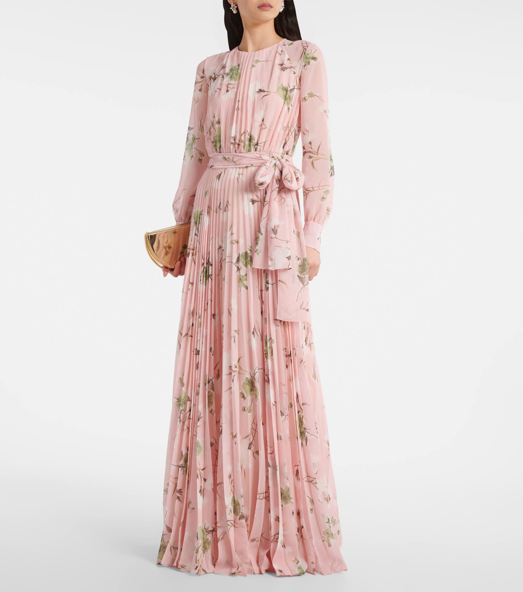 Floral pleated voile gown - 2