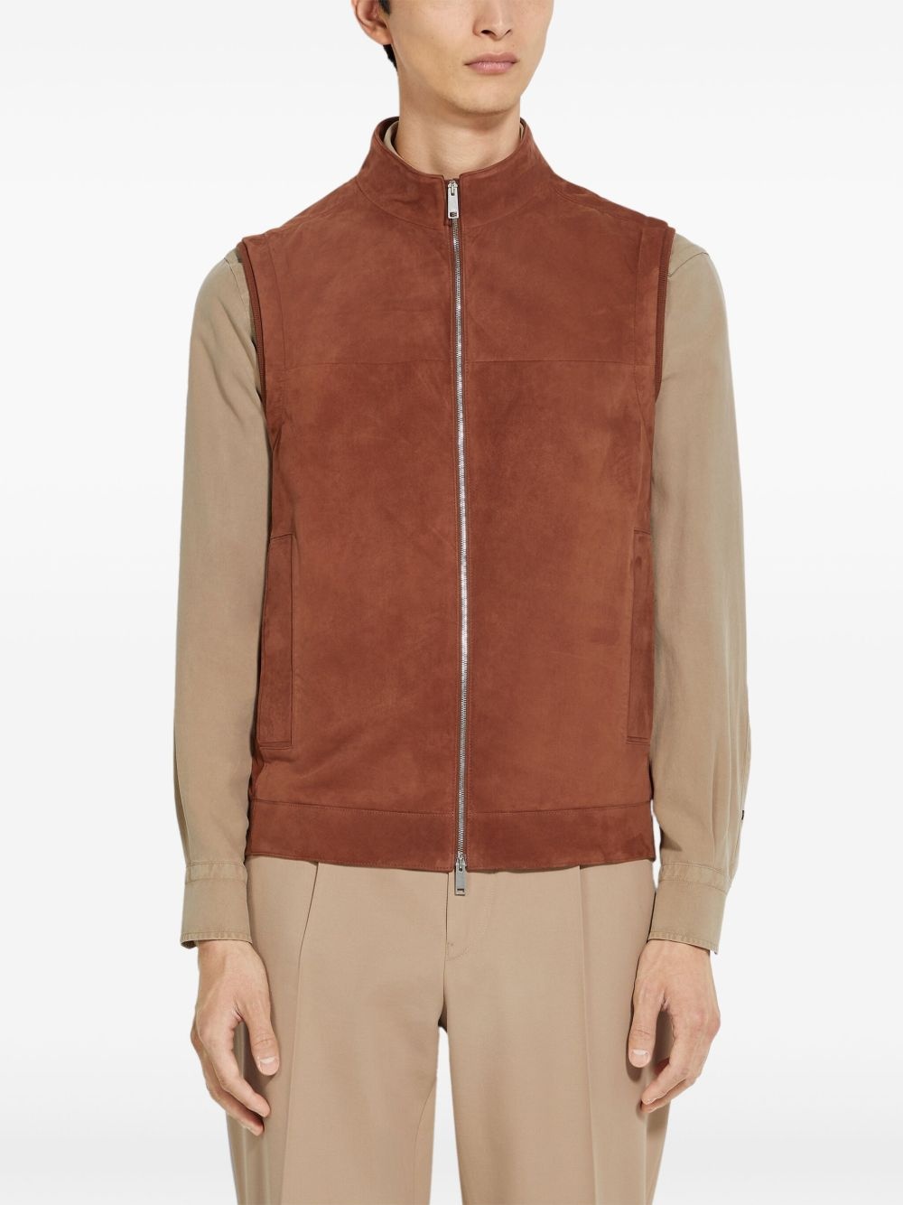 two-way zippered leather vest - 2
