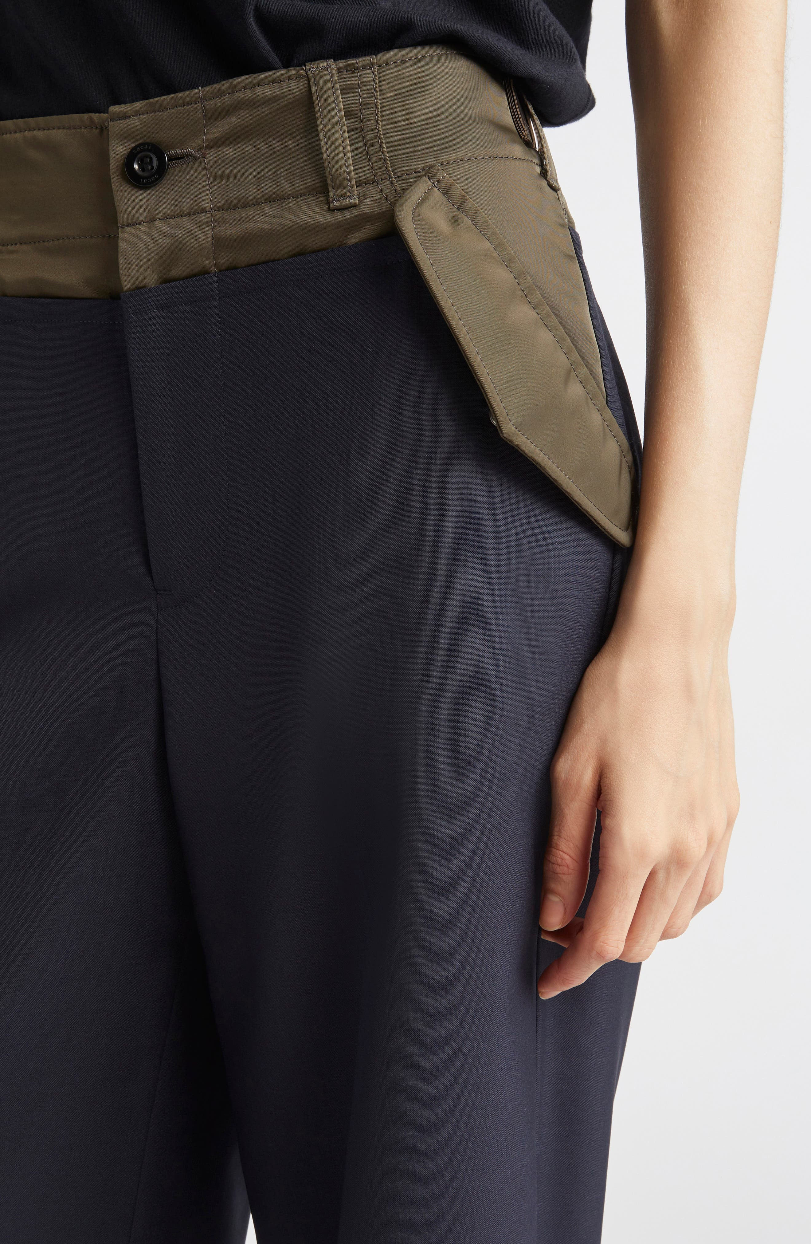 Sacai Suiting Mixed Media Straight Leg Pants in Navy/Dark Khaki at Nordstrom - 5