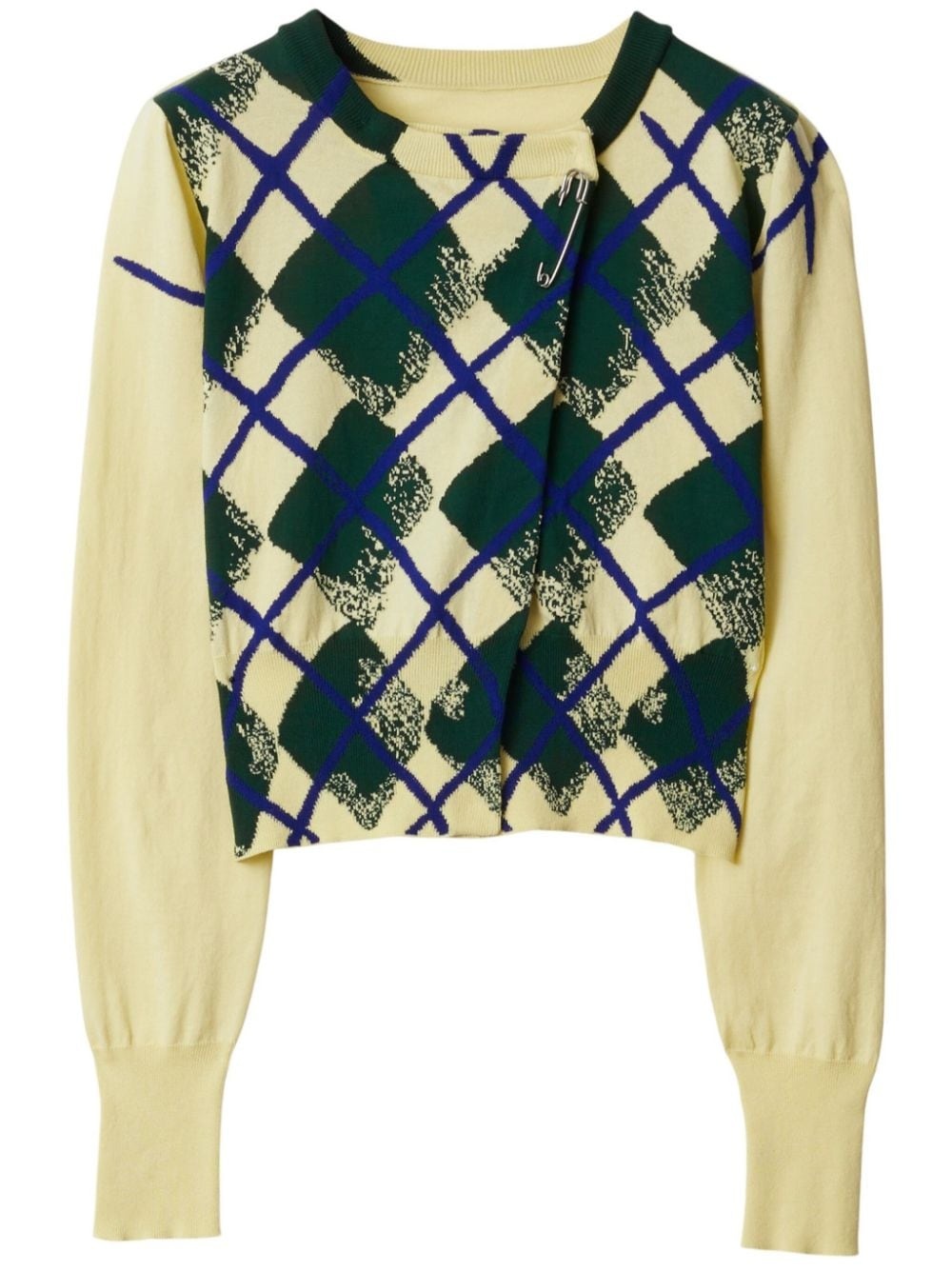 argyle-intarsia cropped cotton jumper - 1