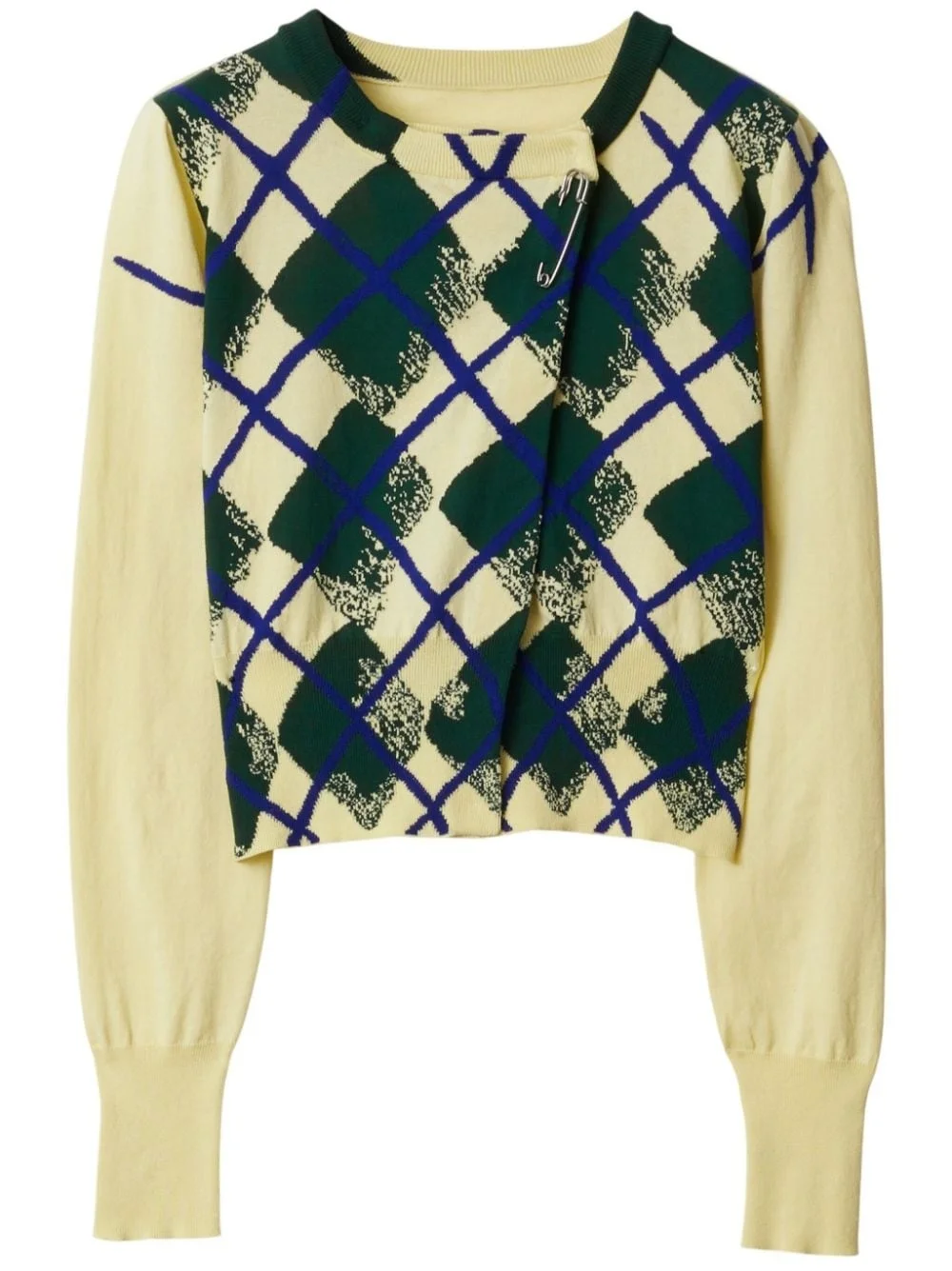 argyle-intarsia cropped cotton jumper - 1