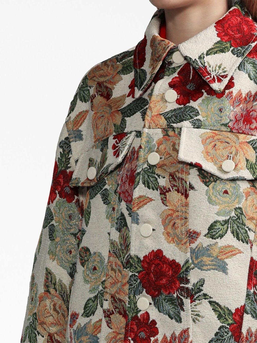 embroidered-floral shirt jacket - 5