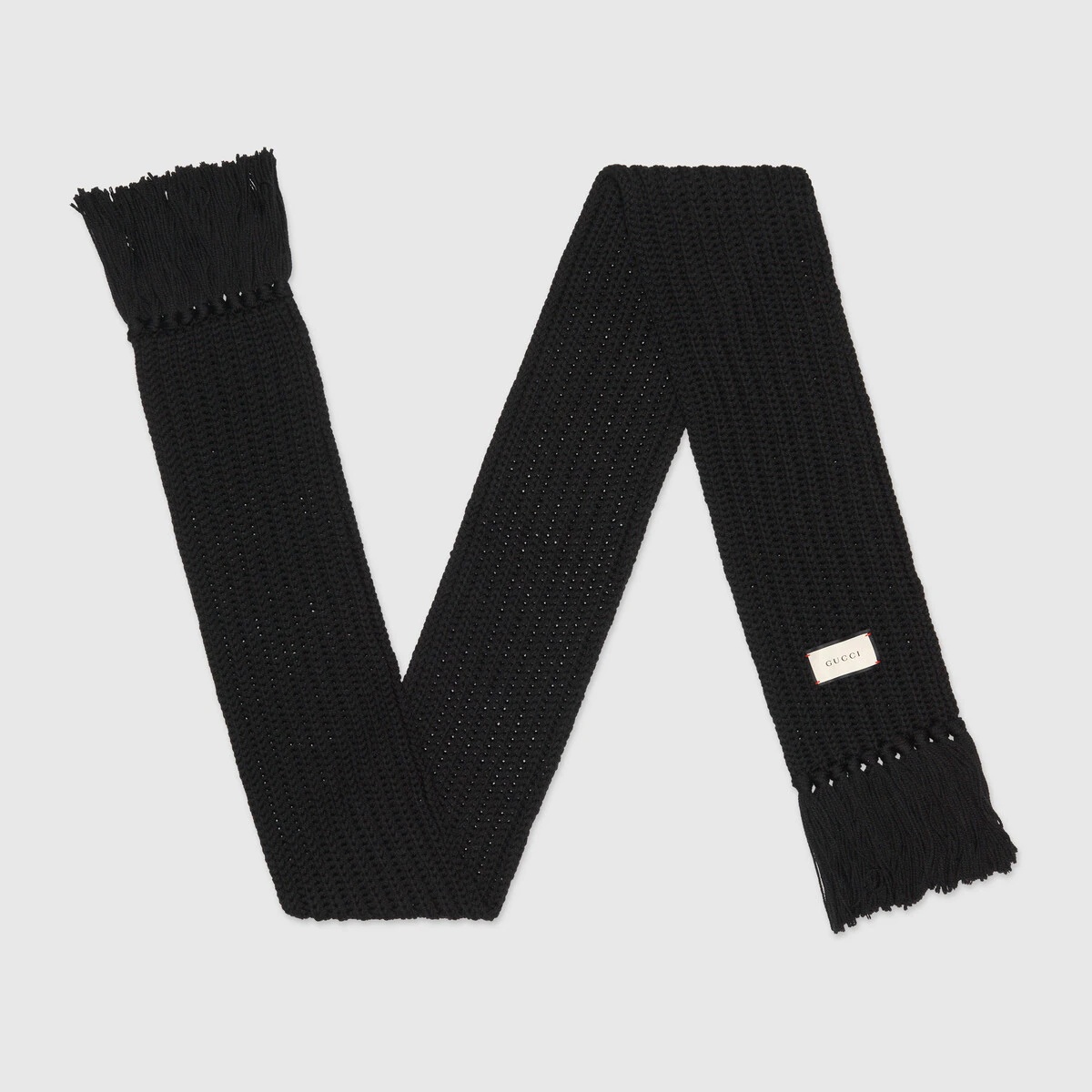 Knit wool scarf with Gucci label - 2