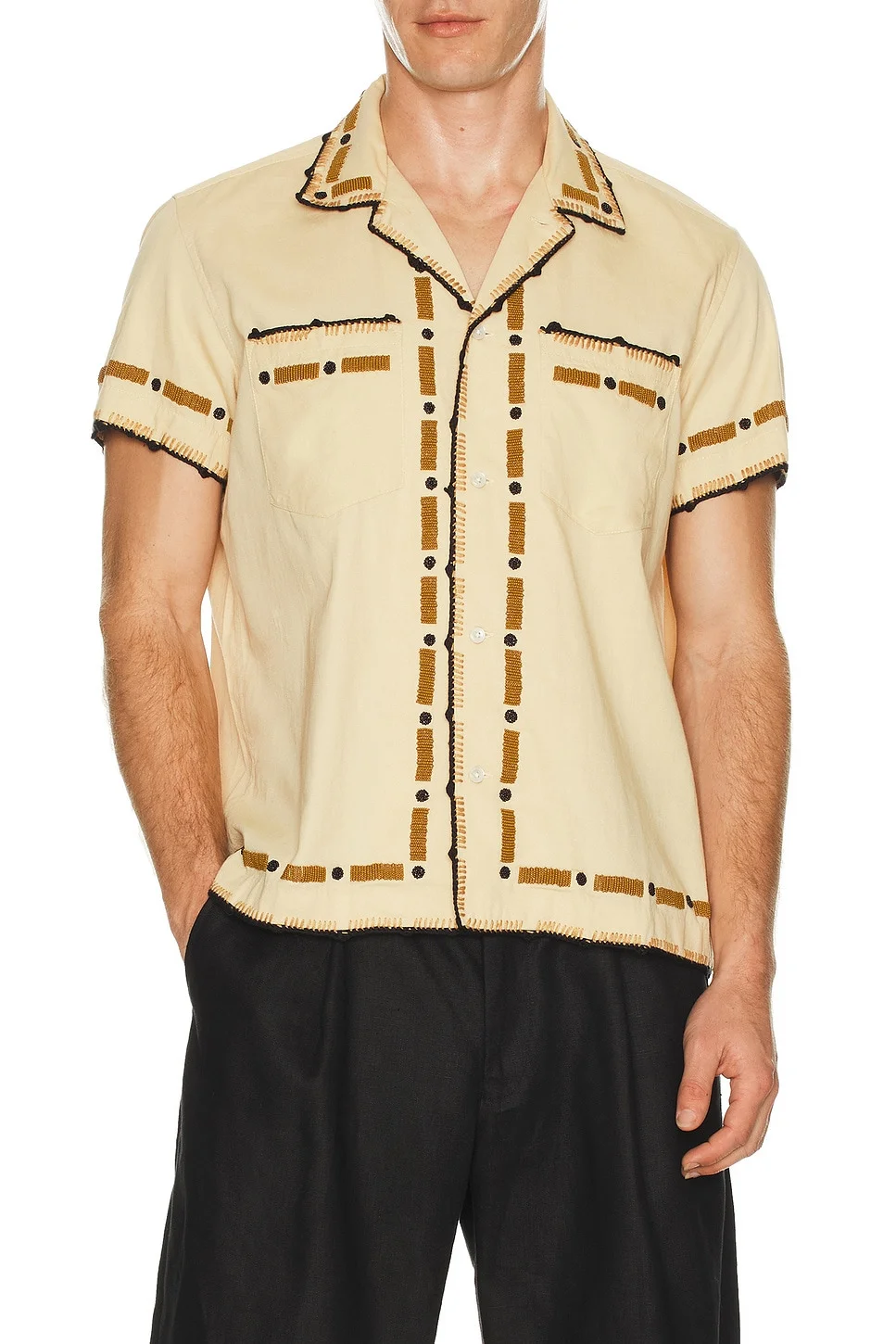 Beaded Ryegrass Short Sleeve Shirt in Tan - 1