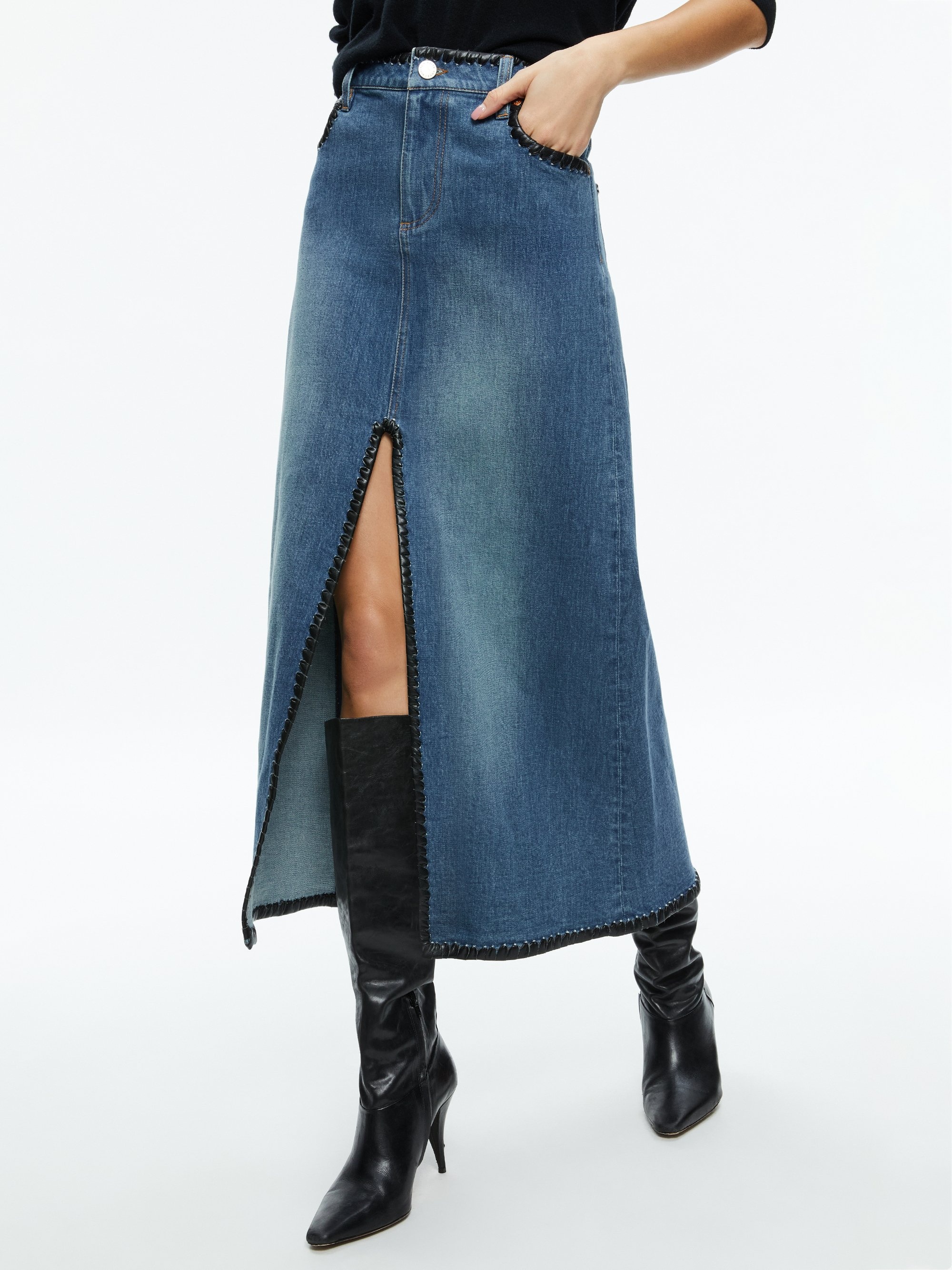 RYE DENIM MAXI SKIRT WITH VEGAN LEATHER - 4