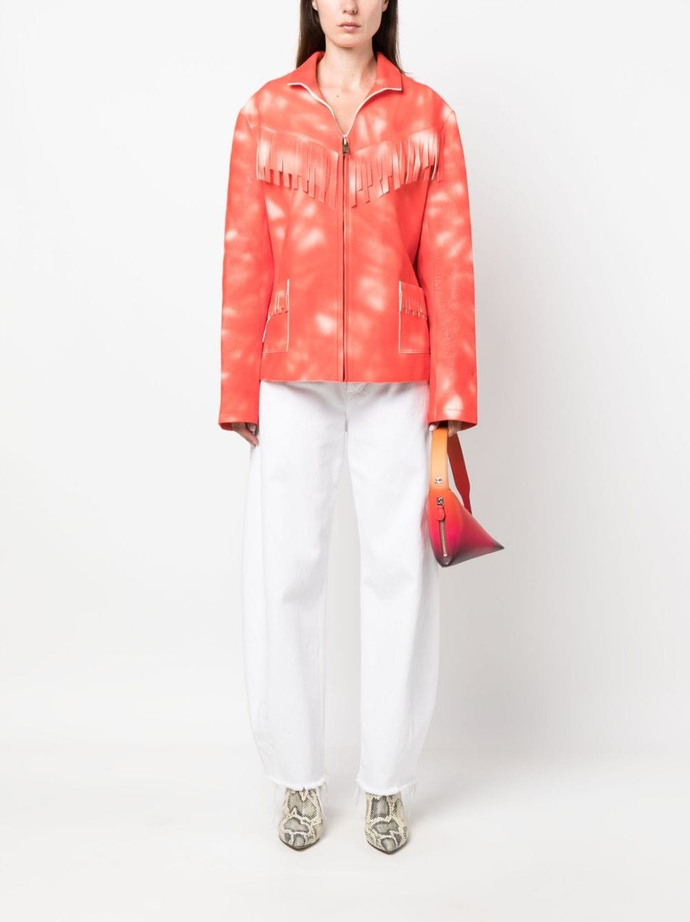 tie dye-print leather jacket - 2
