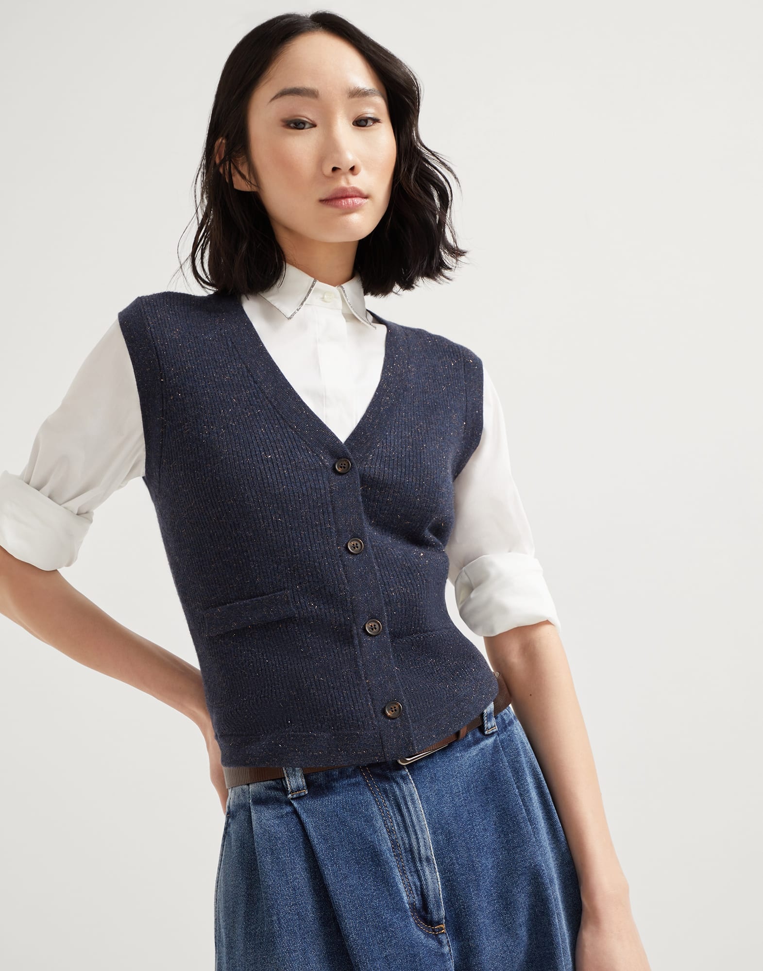 Sparkling cashmere rib knit vest - 4