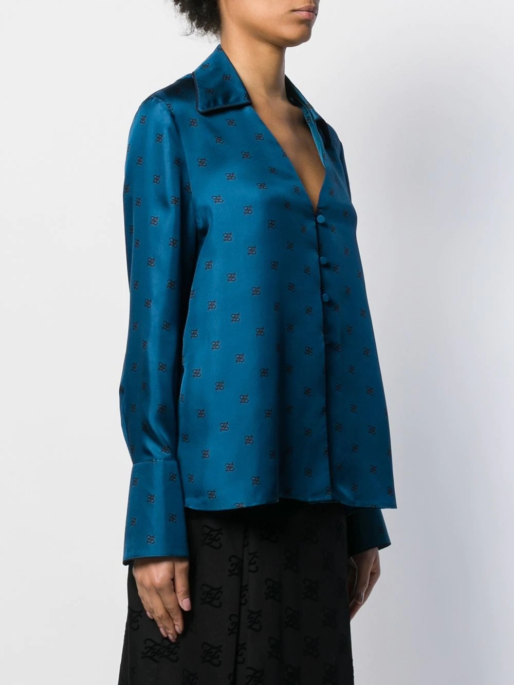 Karligraphy motif printed silk shirt - 3