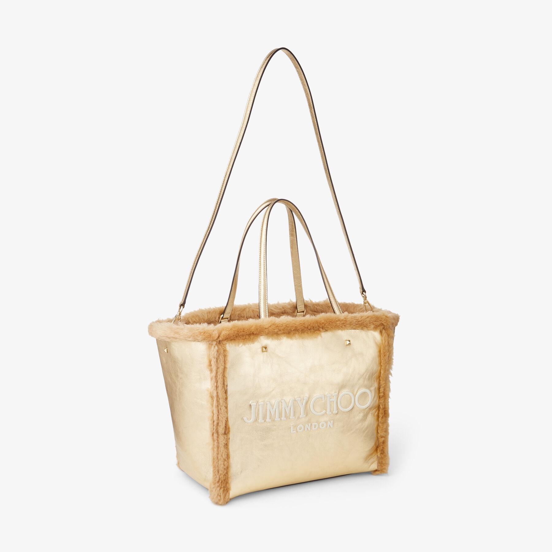 Avenue Tote Bag
Gold Metallic Nappa and Shearling Tote Bag with Jimmy Choo Embroidery - 5
