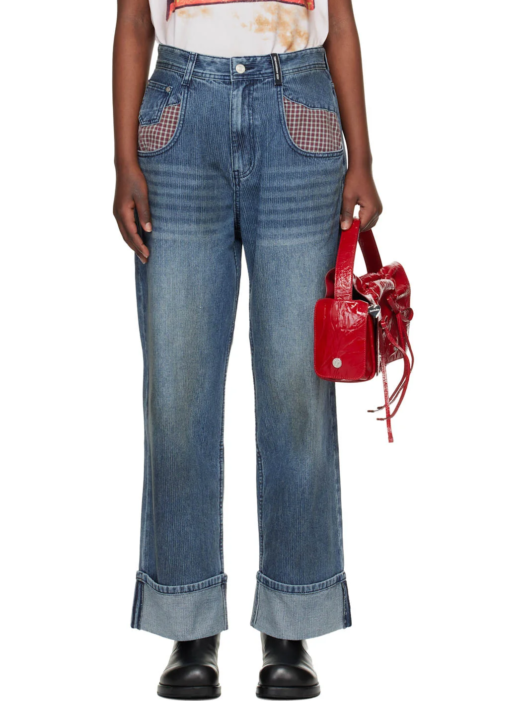 Blue Oil Washed Rolled Up Jeans - 1