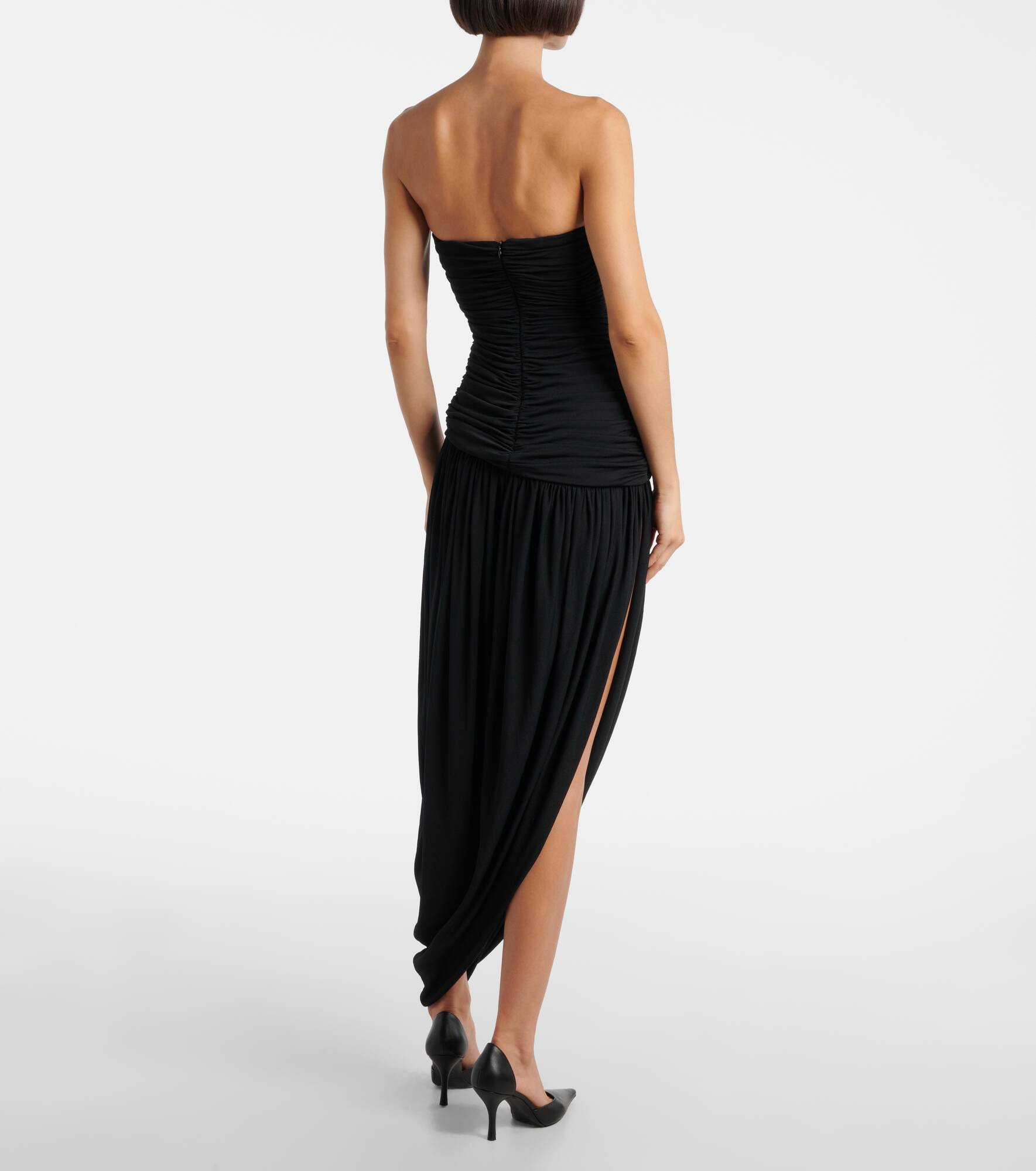 Ruched asymmetric draped midi dress - 3