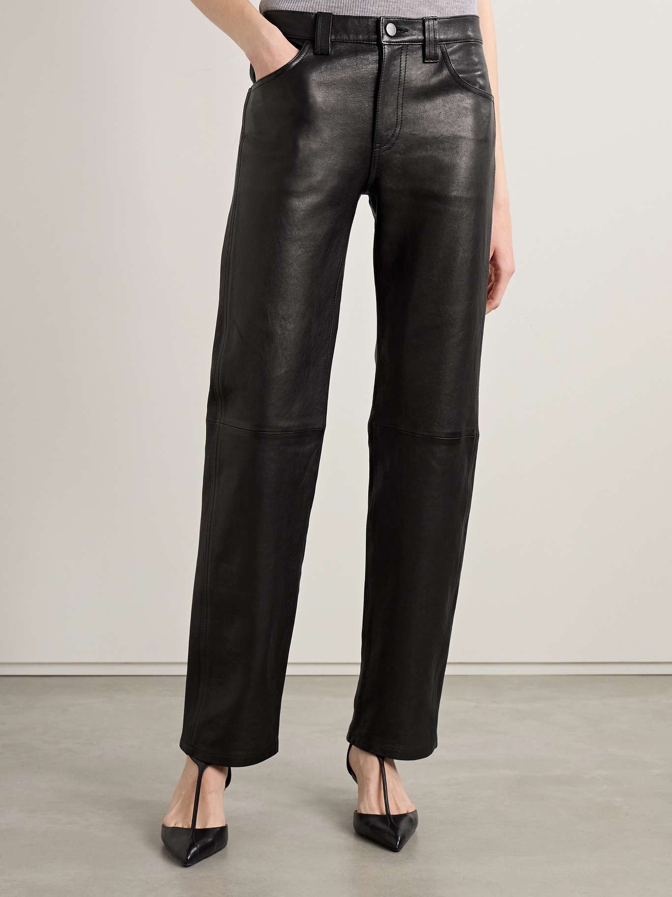 Emmet leather straight-leg pants Black - 3