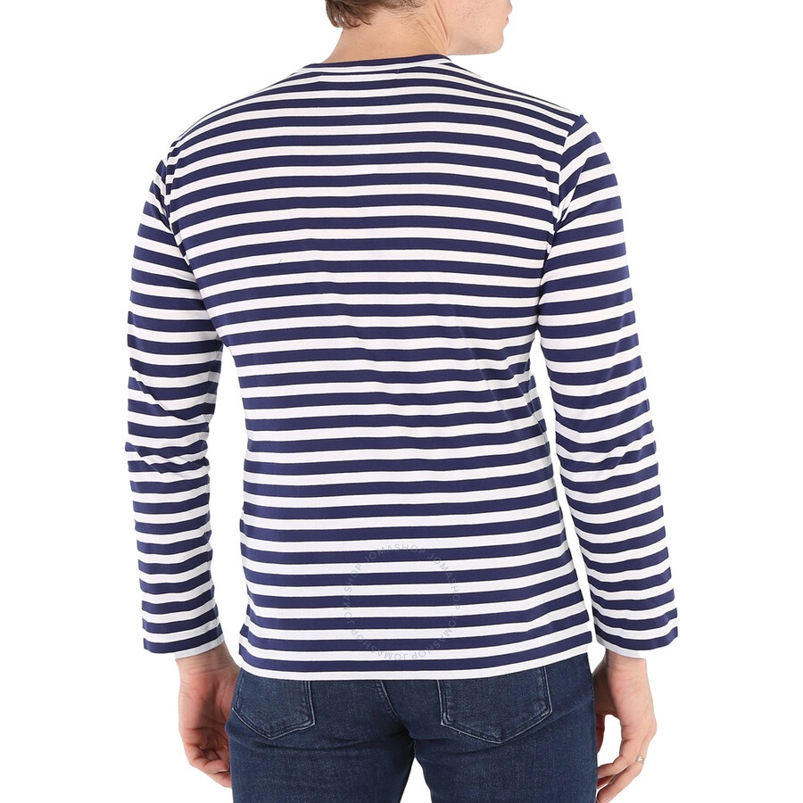 Comme Des Garcons Play Navy / White Long Sleeve Heart Logo Stripe Tee - 6