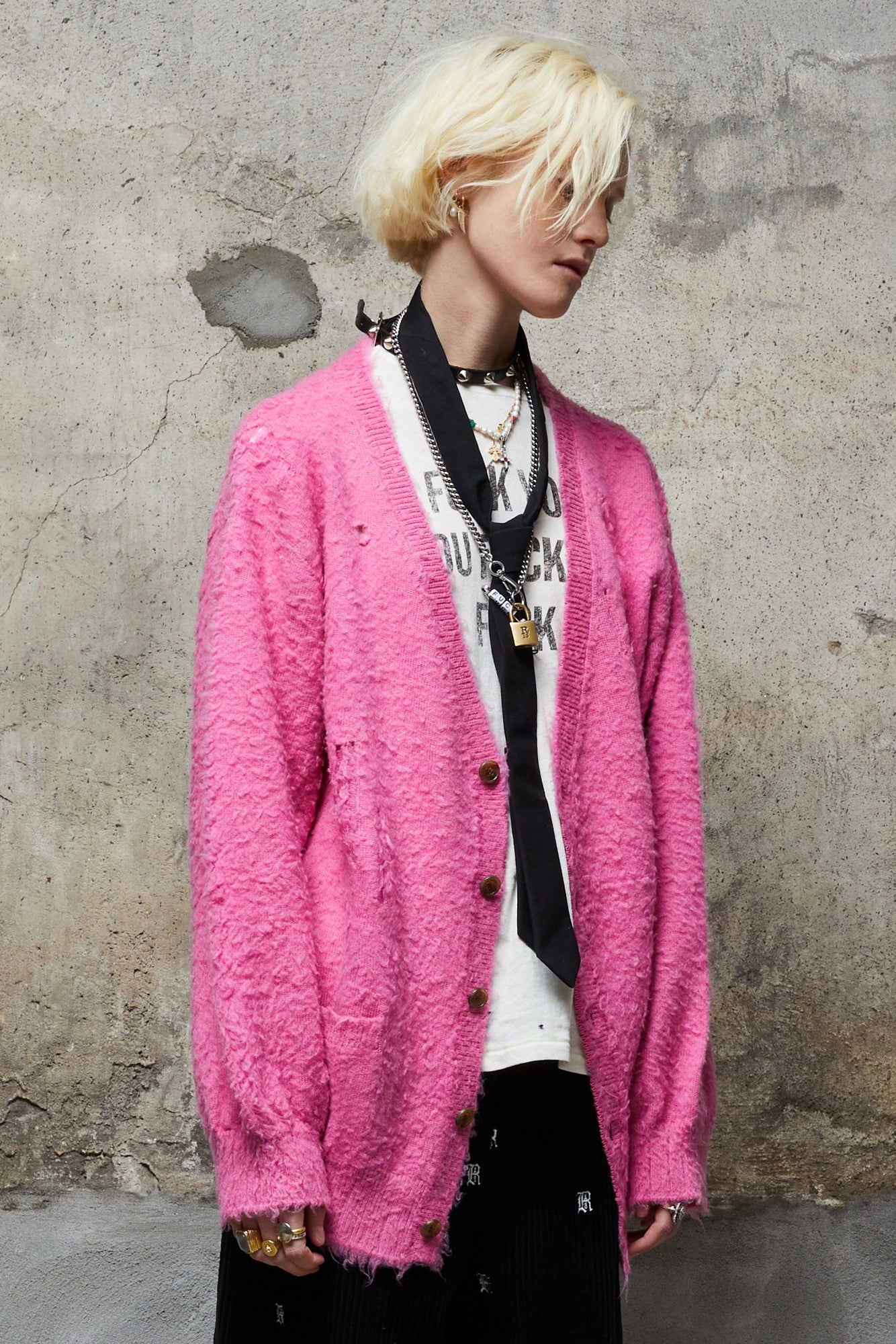 R13 SHAGGY OVERSIZED DISTRESSED EDGE CARDIGAN - PINK | REVERSIBLE