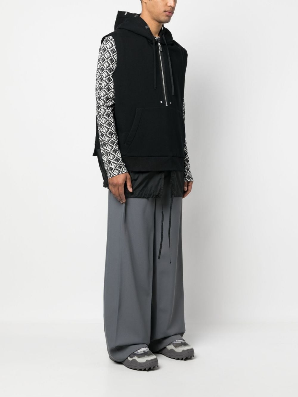 half-zip fastening sleeveless hoodie - 3