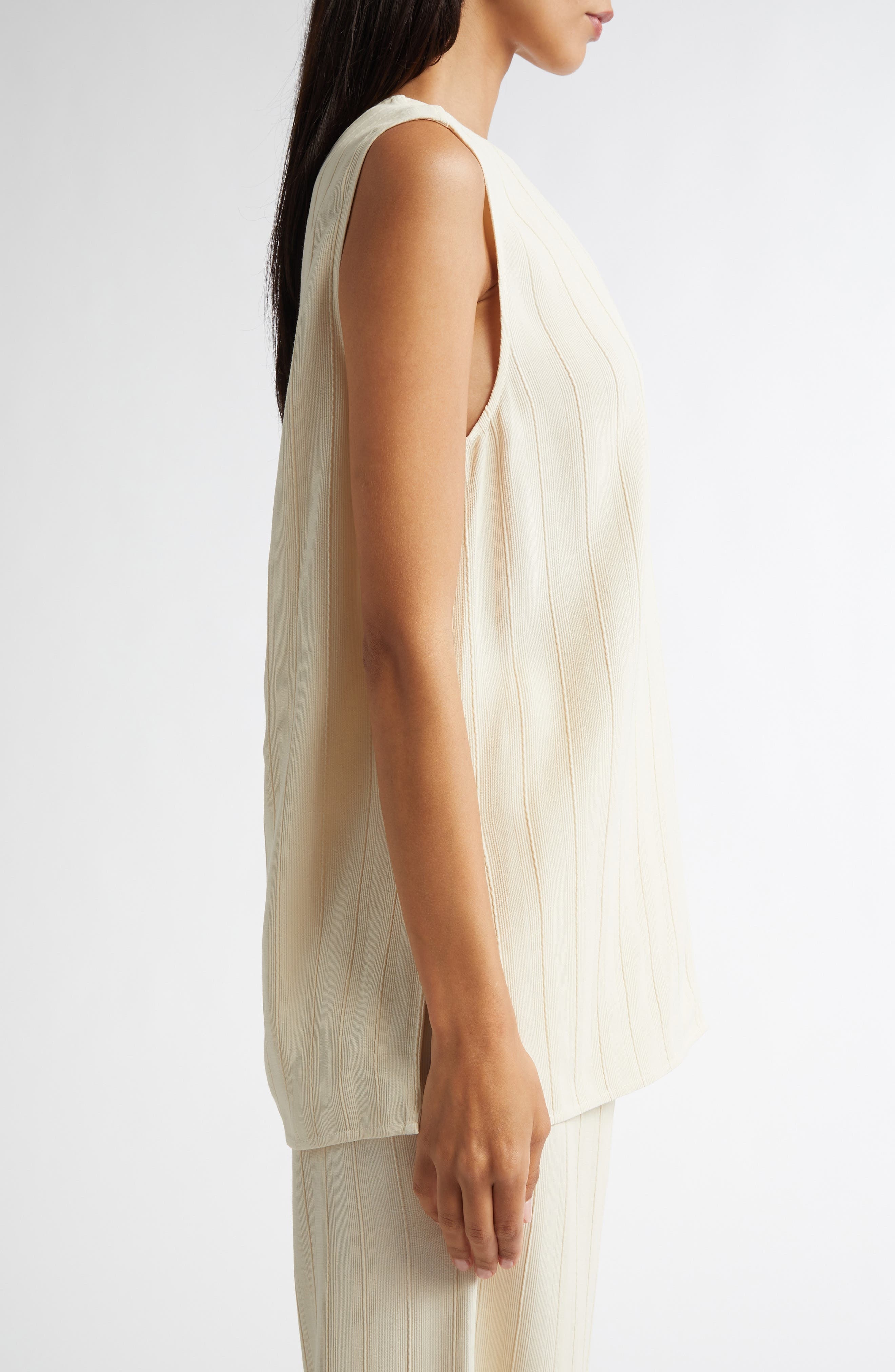 TOTEME Textured Stripe Sleeveless Top in Ecru at Nordstrom - 3