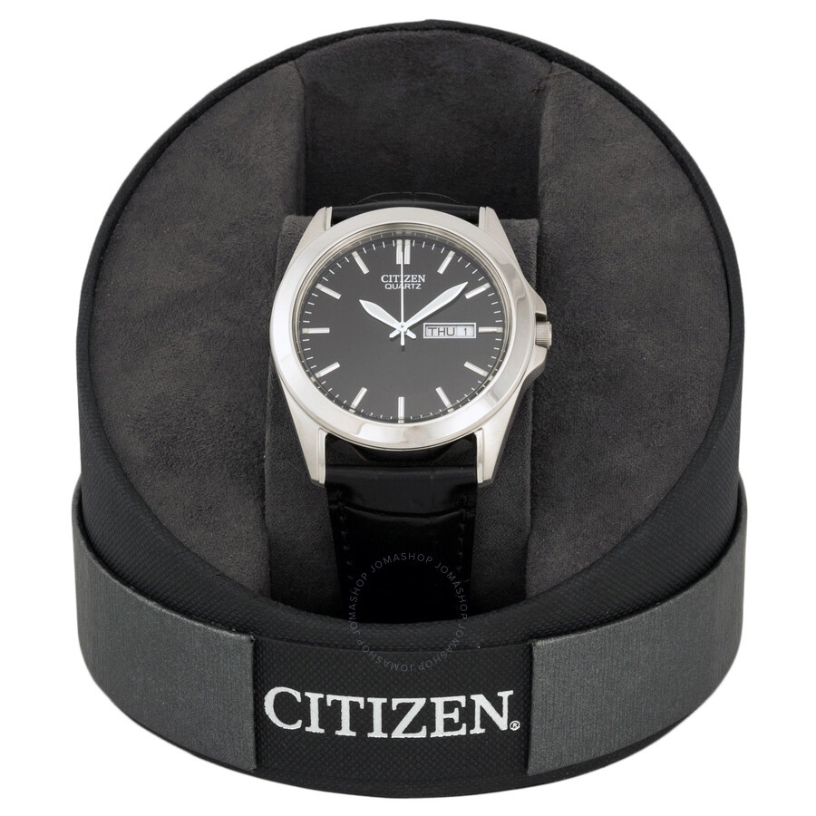 Citizen - Citizen Black Dial Black Leather Men's Watch BF0580-06E - 4