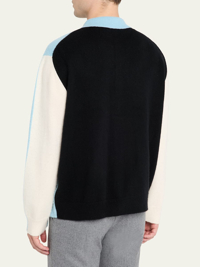 Men's Brushed Wool and Cashmere Color-Block Polo Cardigan 3