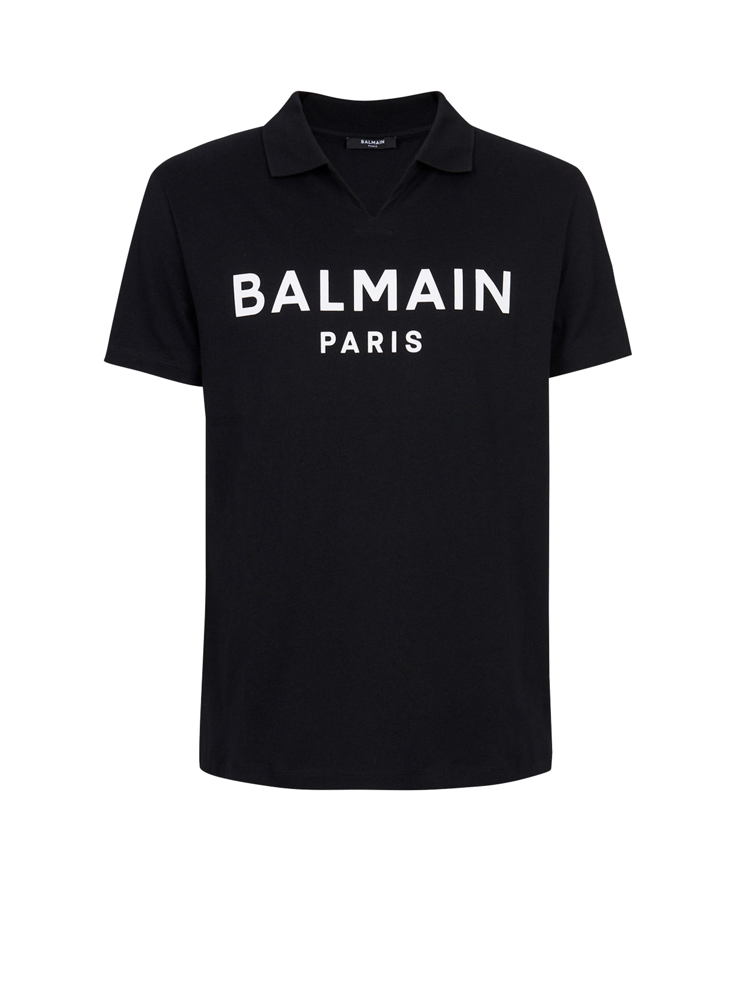 Cotton polo with black Balmain logo print - 1