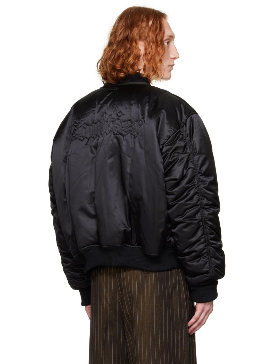 Black Stand Collar Bomber Jacket - 3